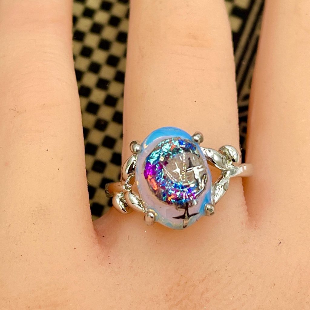Opalite Moon & Stars Sterling Silver Ring