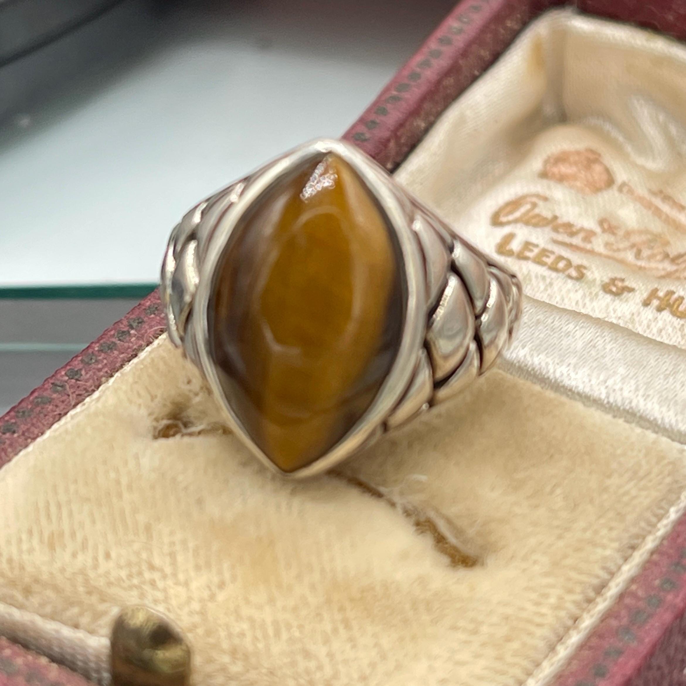 Vintage Natural Tigers eye - Statement Sterling Silver, Size 6 Ring - Image 4