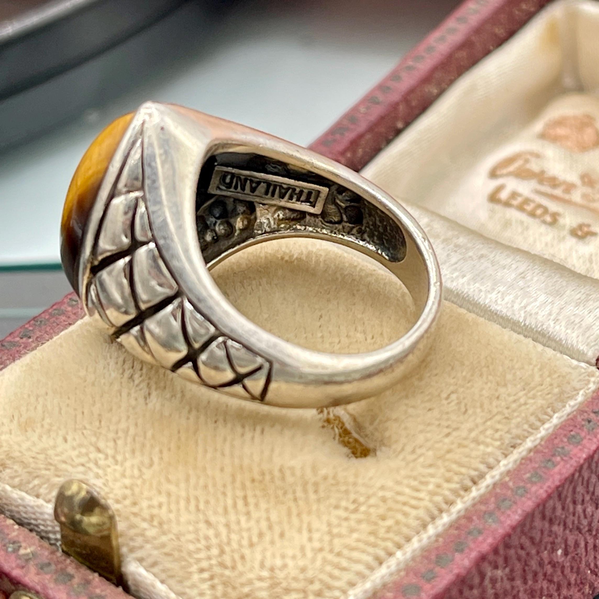 Vintage Natural Tigers eye - Statement Sterling Silver, Size 6 Ring - Image 3