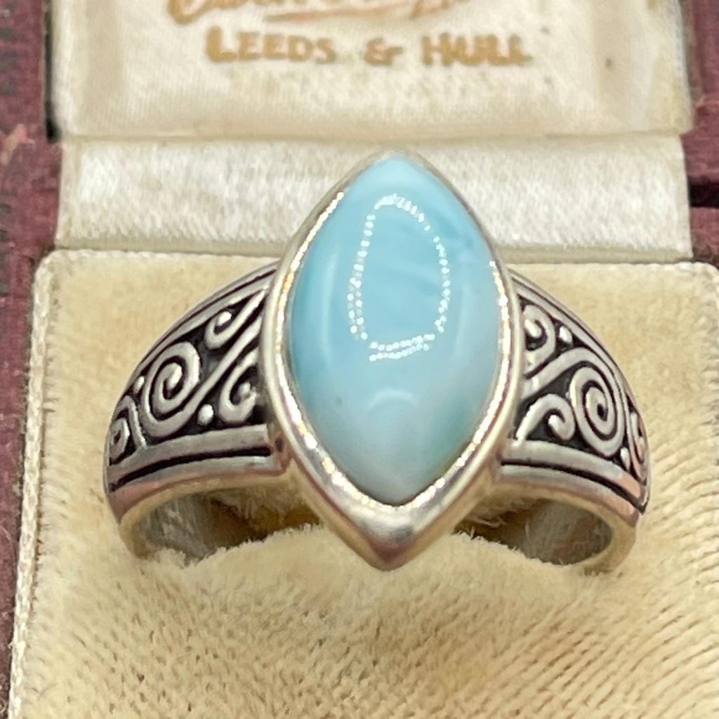 Vintage Natural Larimar ring - Statement Sterling Silver, Size 10.5 Ring
