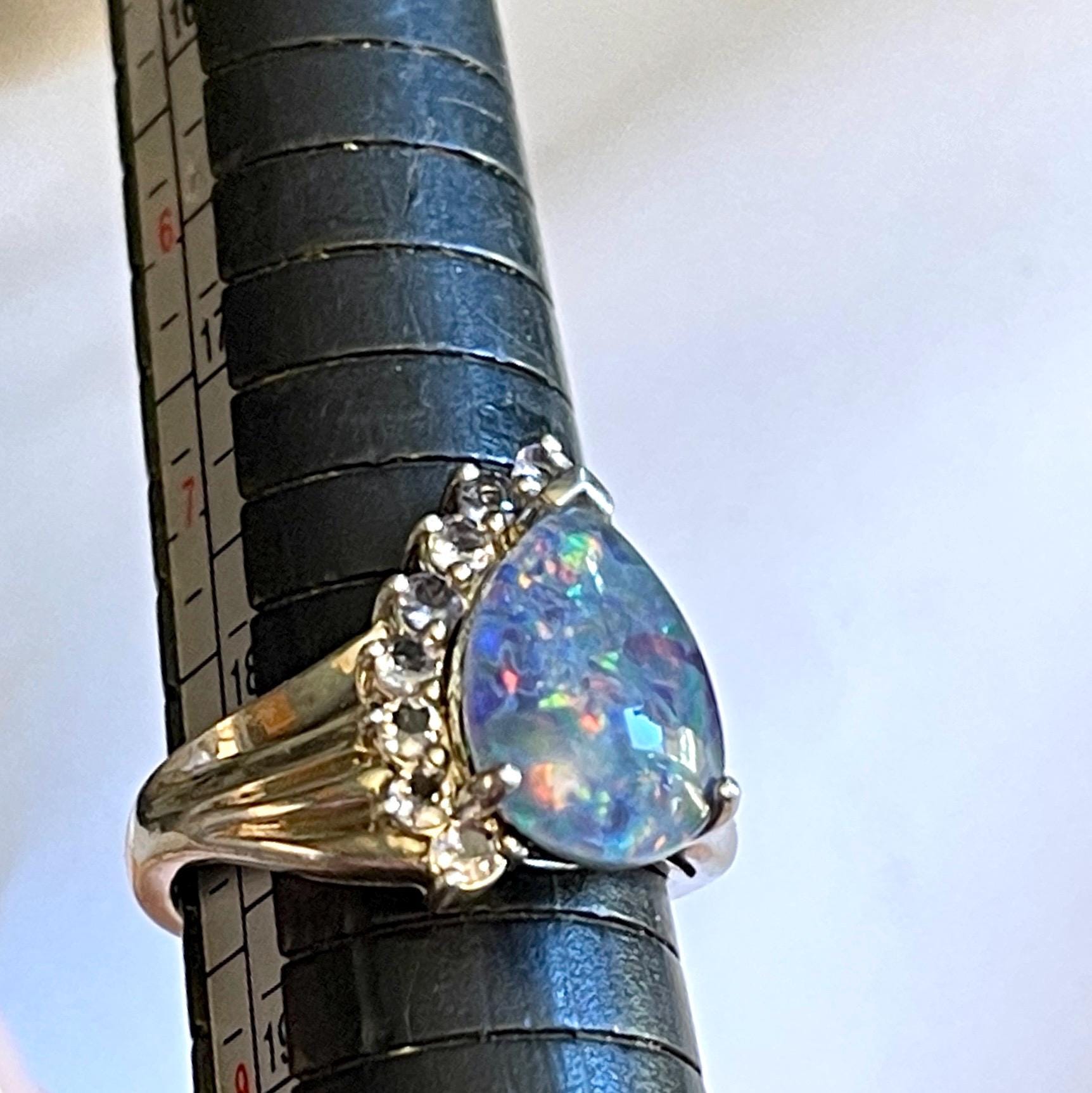Opal tanzanite ring size 8 sterling silver ring
