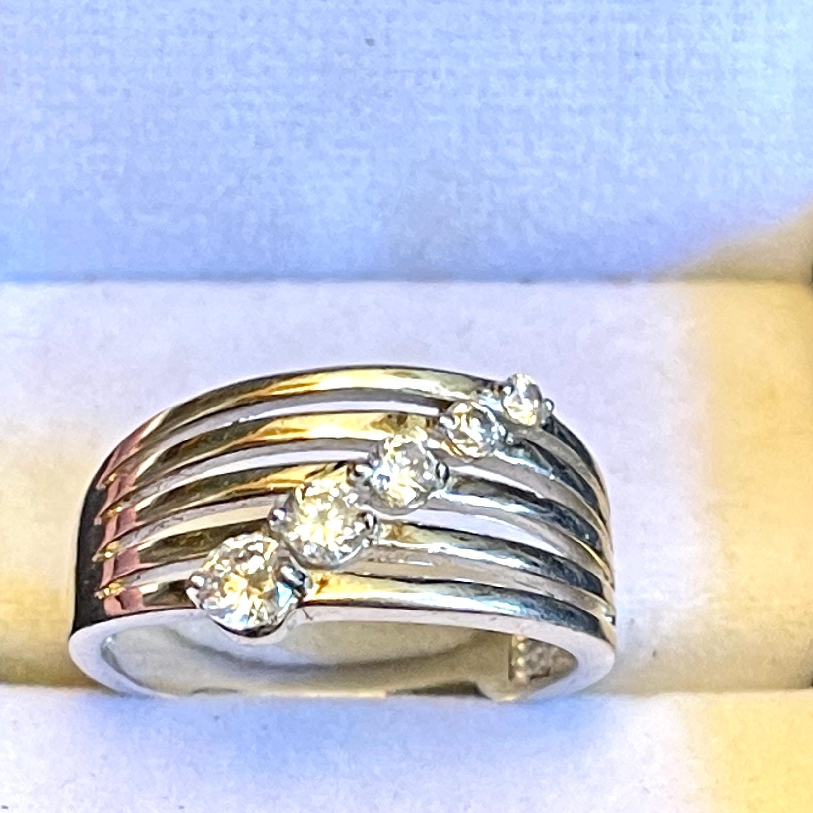 Vintage diamond sterling silver stacked statement size 10 ring - Image 3