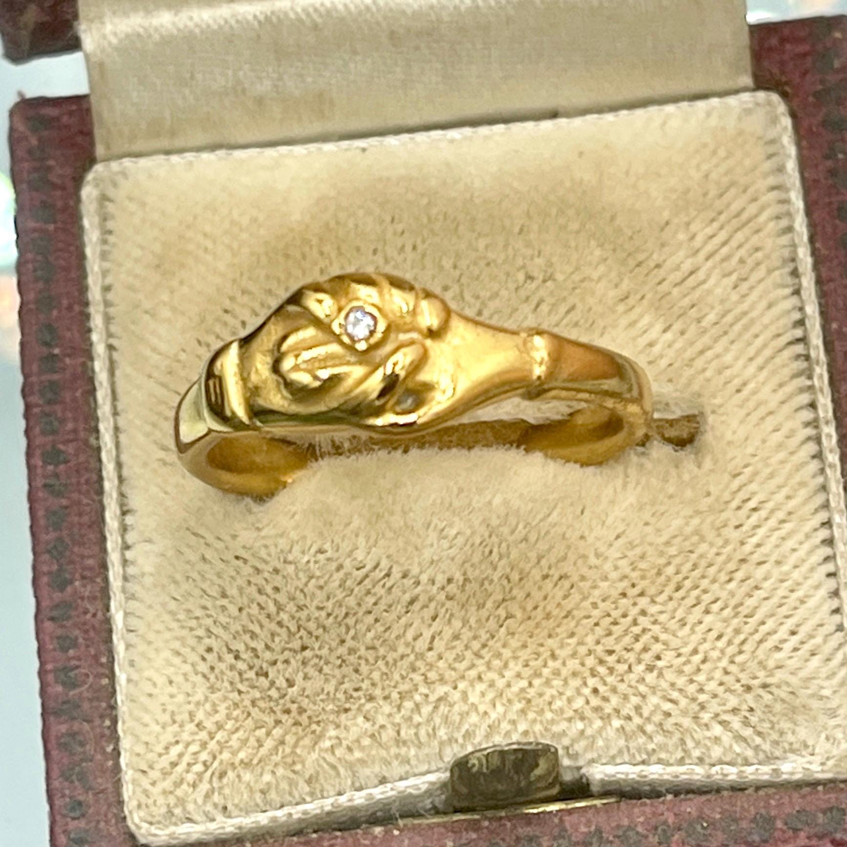 Victorian Fede Hands Ring, 18k Gold Vermeil, Simulated Diamond - Image 5