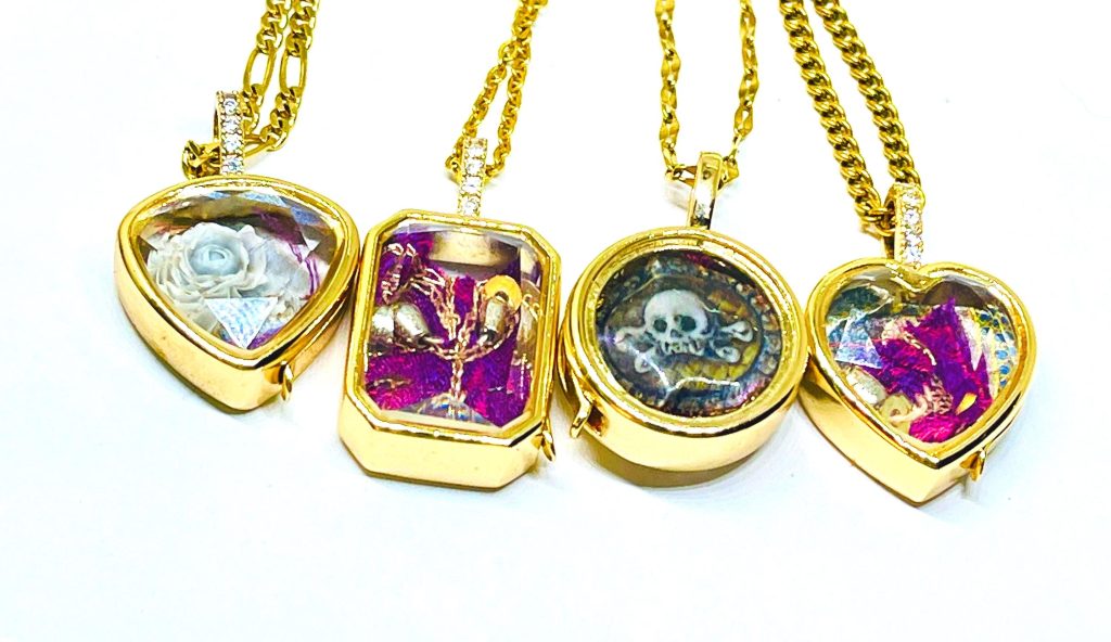 Handmade Small Memorial Locket Necklace: Stuart Crystal Style Faceted Glass