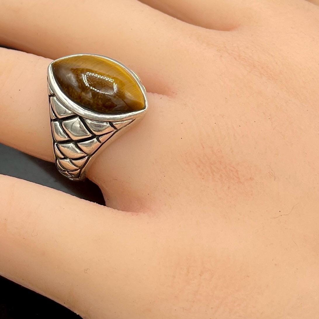 Vintage Natural Tigers eye - Statement Sterling Silver, Size 6 Ring
