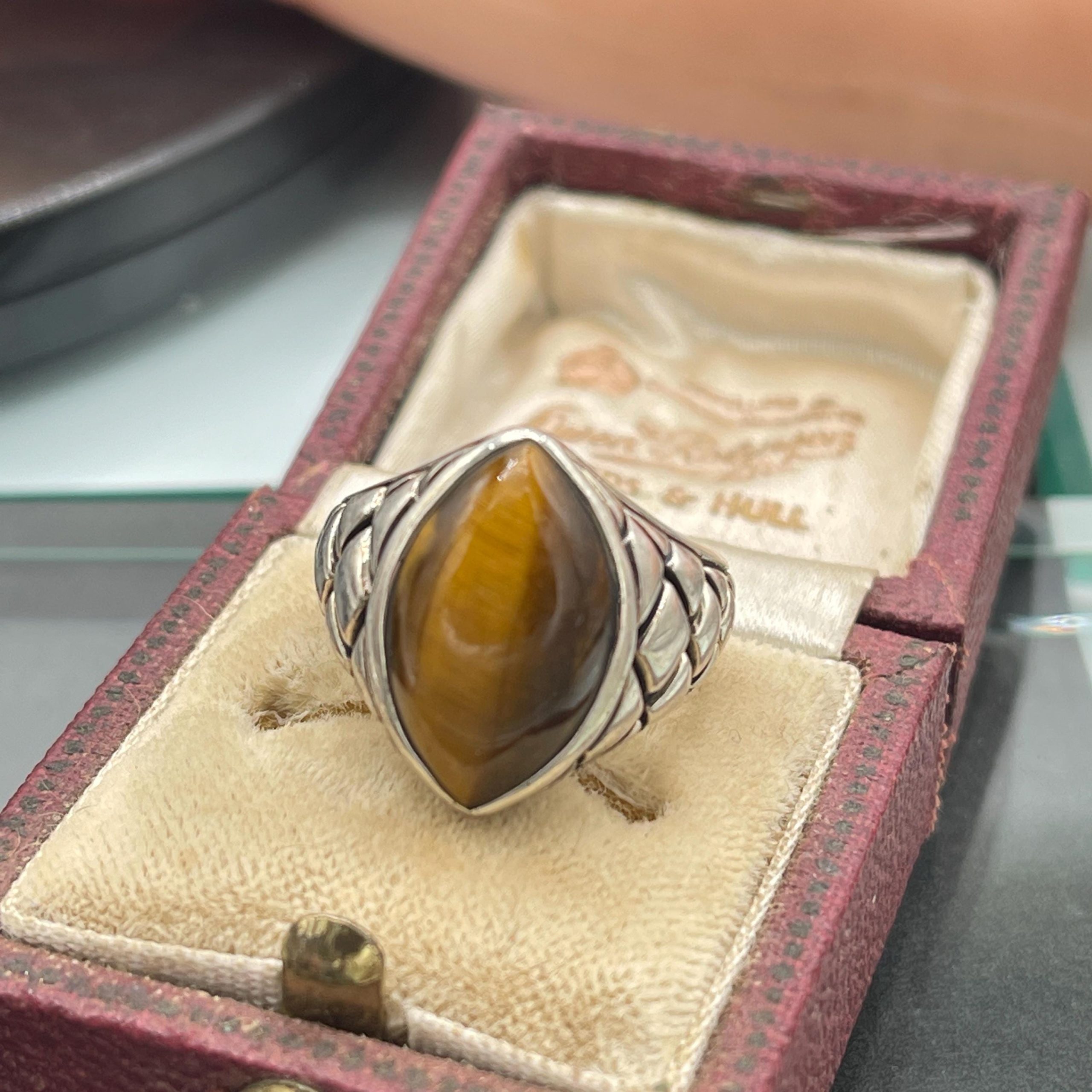 Vintage Natural Tigers eye - Statement Sterling Silver, Size 6 Ring - Image 8