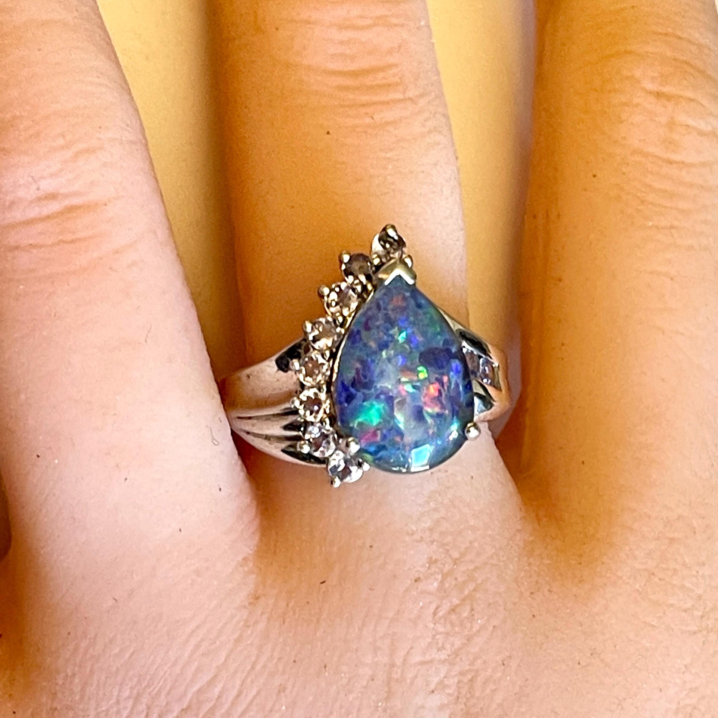 Opal tanzanite ring size 8 sterling silver ring - Image 2