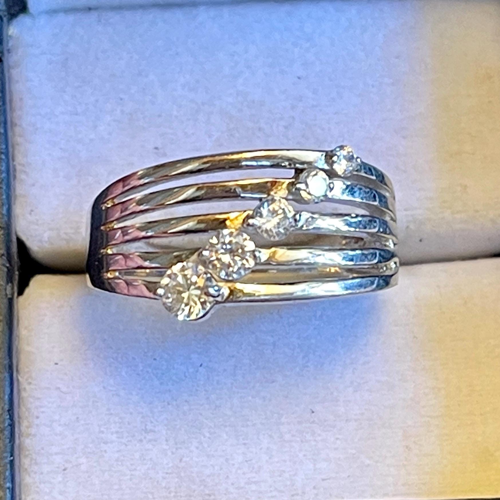 Vintage diamond sterling silver stacked statement size 10 ring - Image 9