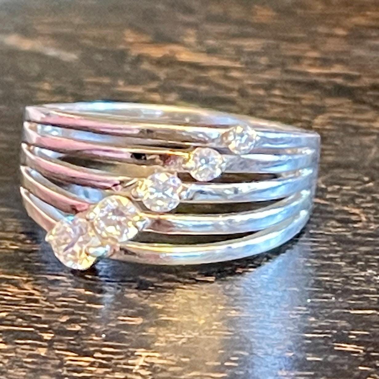 Vintage diamond sterling silver stacked statement size 10 ring - Image 4