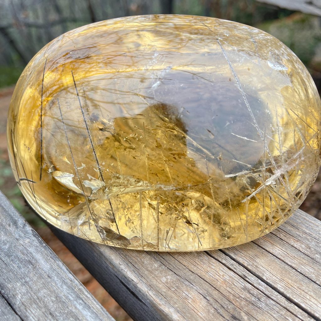 Vintage 2.6lbs Rutilated Citrine Quartz Cabochon - Natural Gemstone Specimen