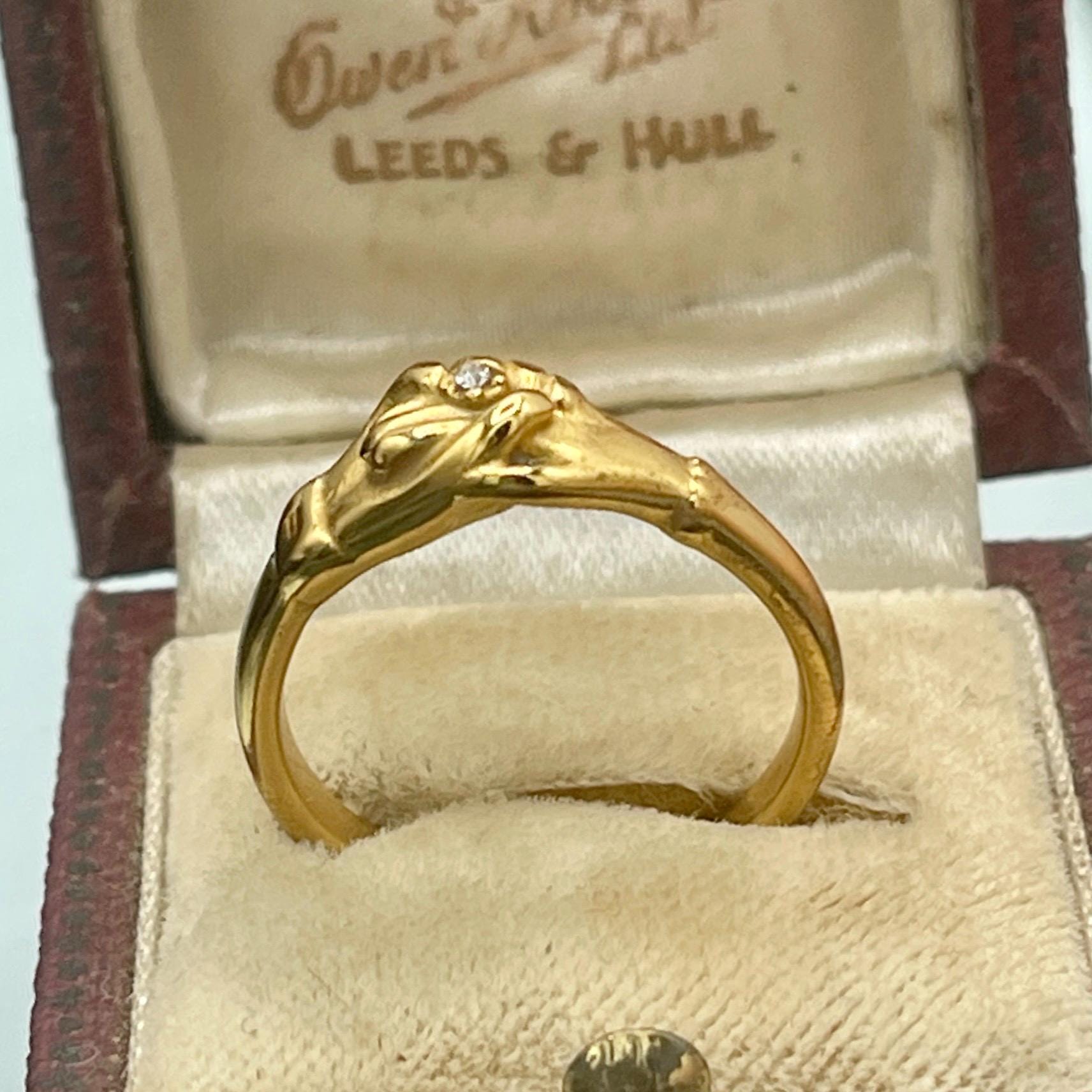 Victorian Fede Hands Ring, 18k Gold Vermeil, Simulated Diamond - Image 4