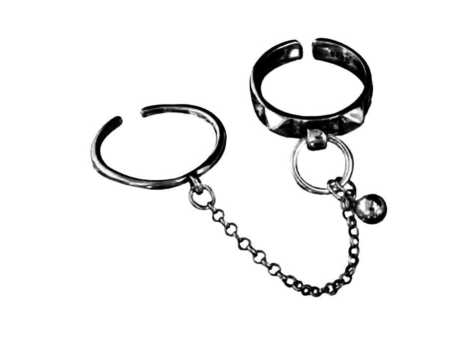 Studded Sterling Silver Stackable Rings, Connected Chain, Adjustable Silver Band - Image 6