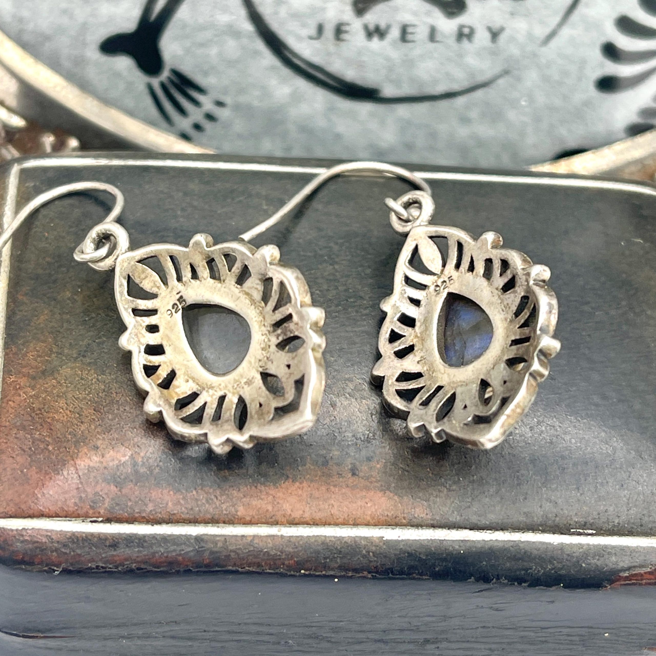 Vintage Blue labradorite sterling silver drop earrings - Image 6