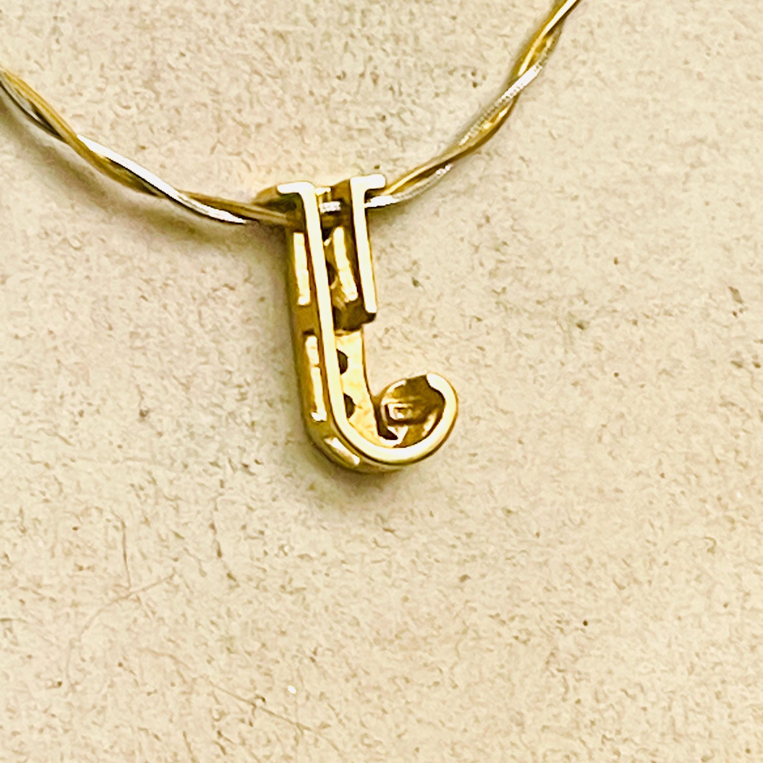 14k Yellow Gold Diamond J Necklace -Vintage Jewelry - Image 6