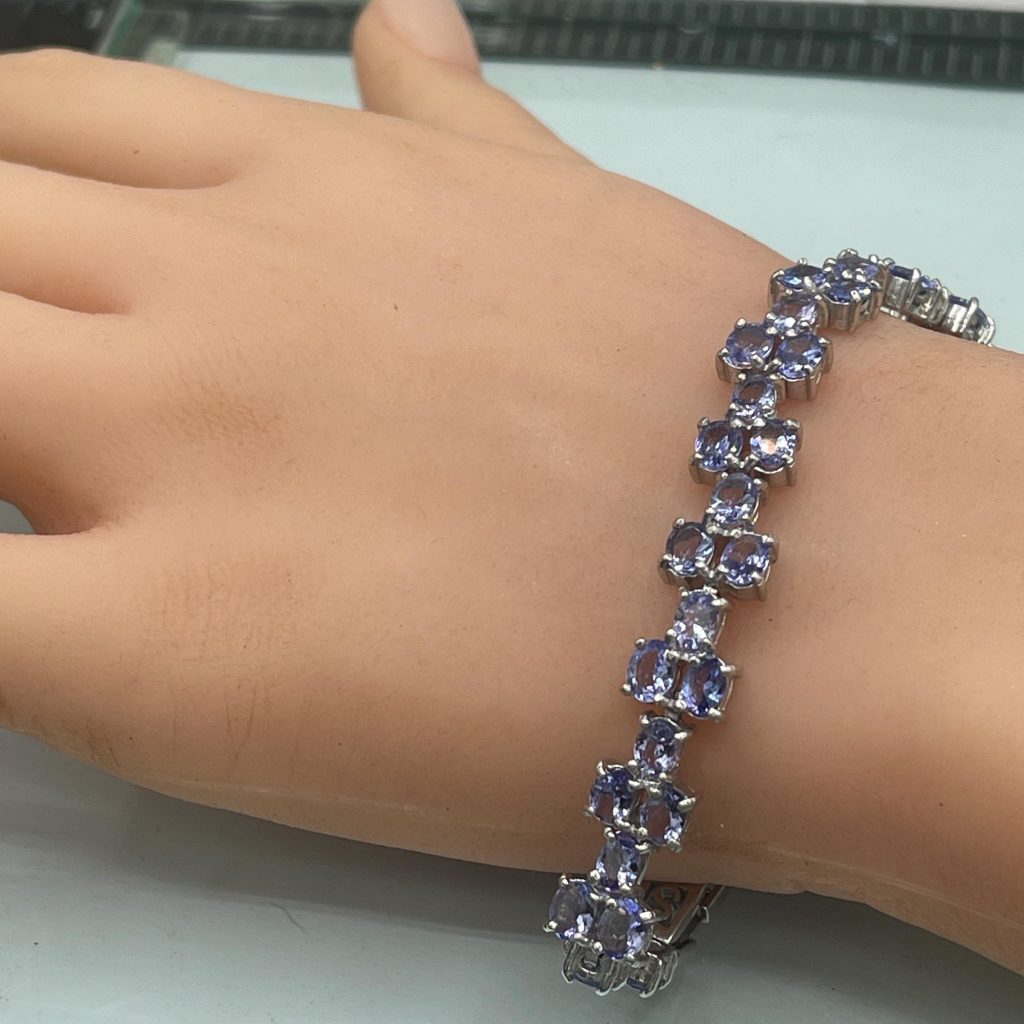 Sterling Silver Double‑Row Tanzanite Bracelet — Certified Natural Tanzanite, 7.5", 925