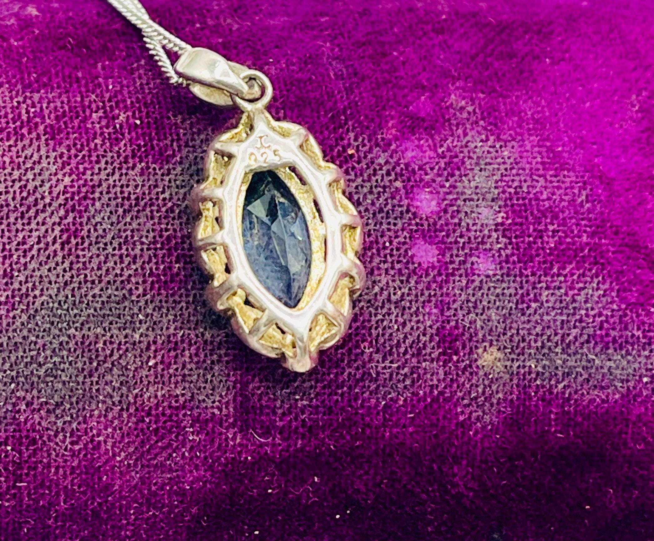 Art Deco blue topaz diamond paste pendant on 18 inch sterling silver chain - Image 6