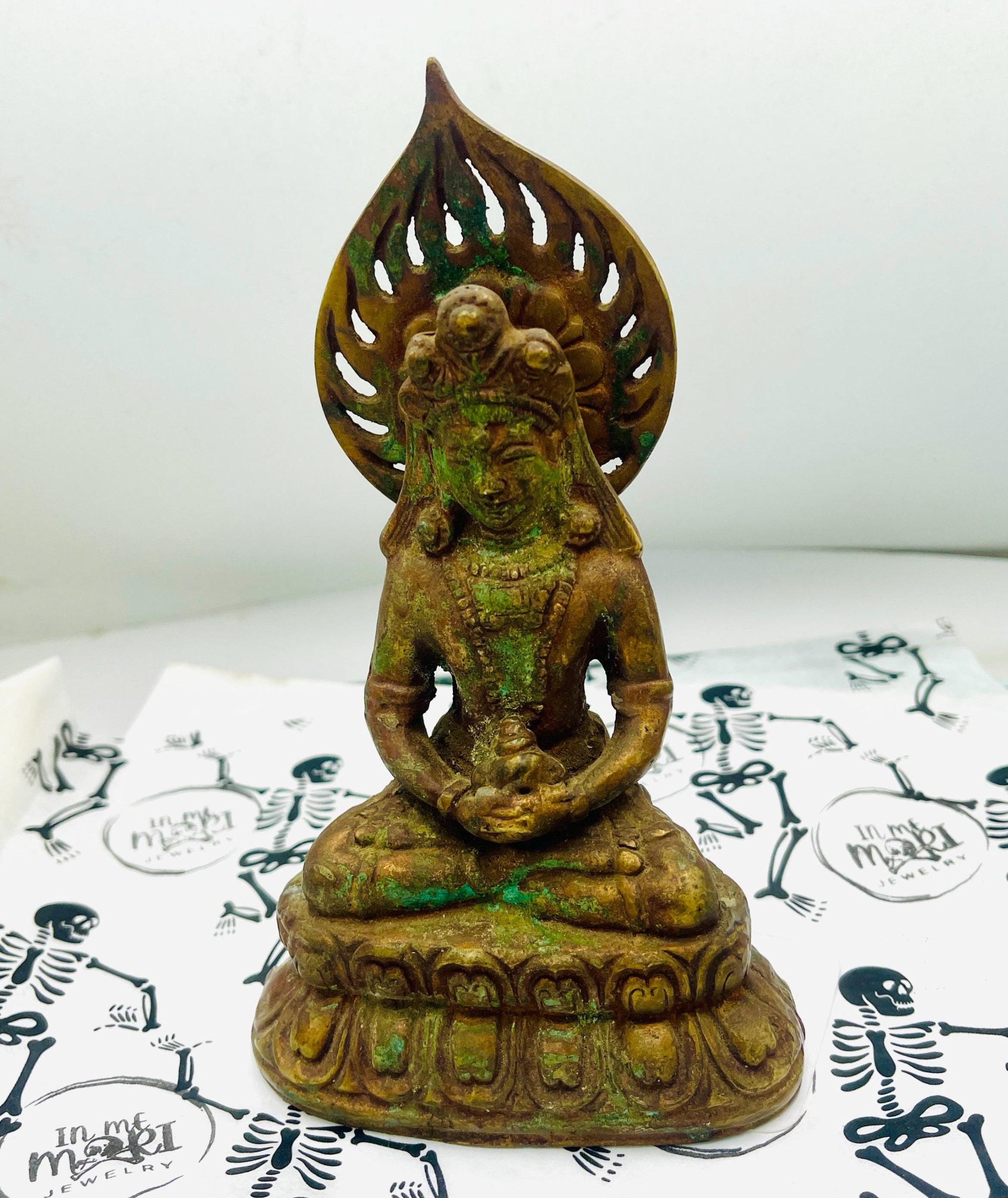 Antique bronze Amitayus seated Buddha gold gilt Amitayus
