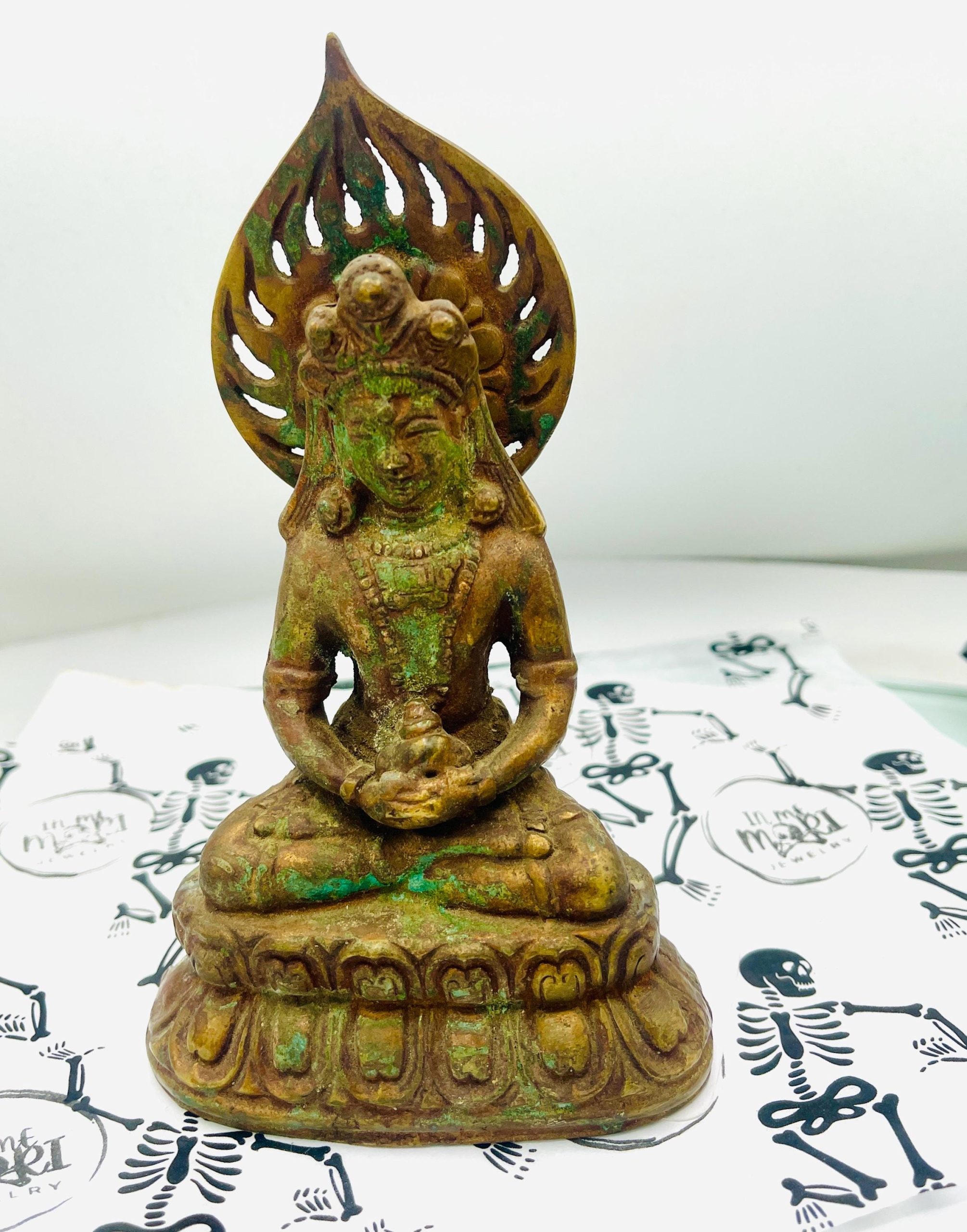 Antique bronze Amitayus seated Buddha gold gilt Amitayus - Image 6