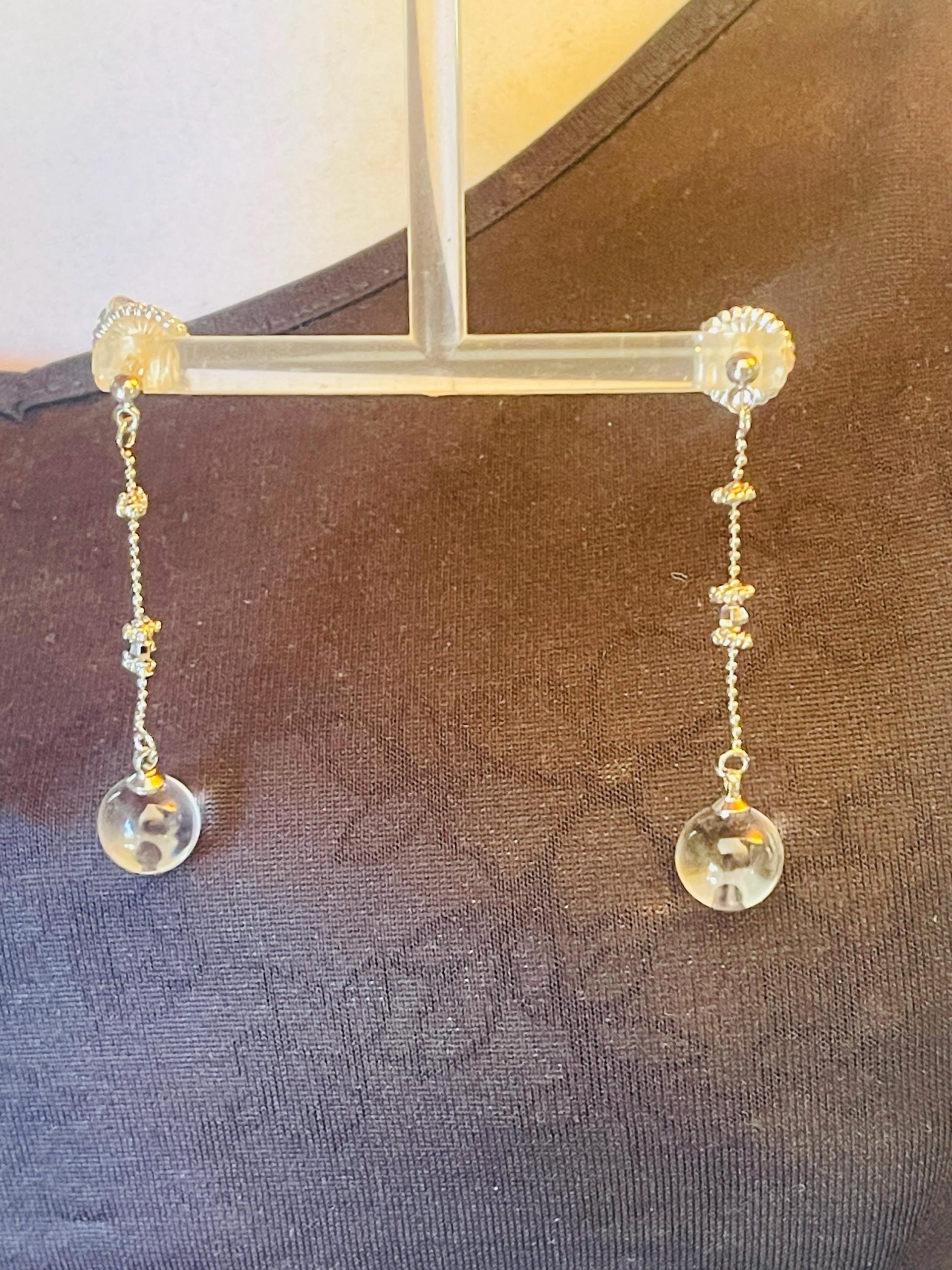 Victorian Pool of Light Earrings: Small Sterling Silver Quartz 12mm Sphere Drop Earrings - Image 10