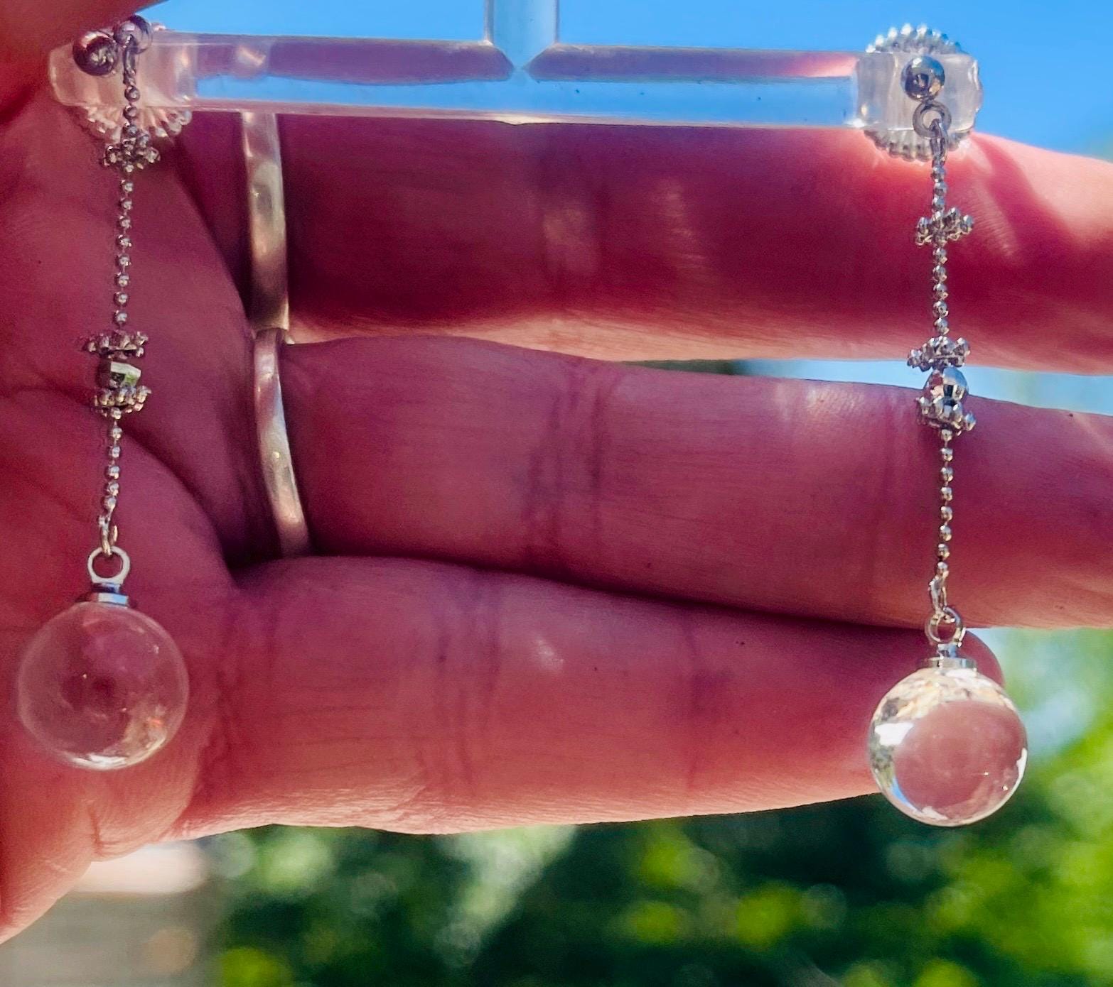 Victorian Pool of Light Earrings: Small Sterling Silver Quartz 12mm Sphere Drop Earrings - Image 8