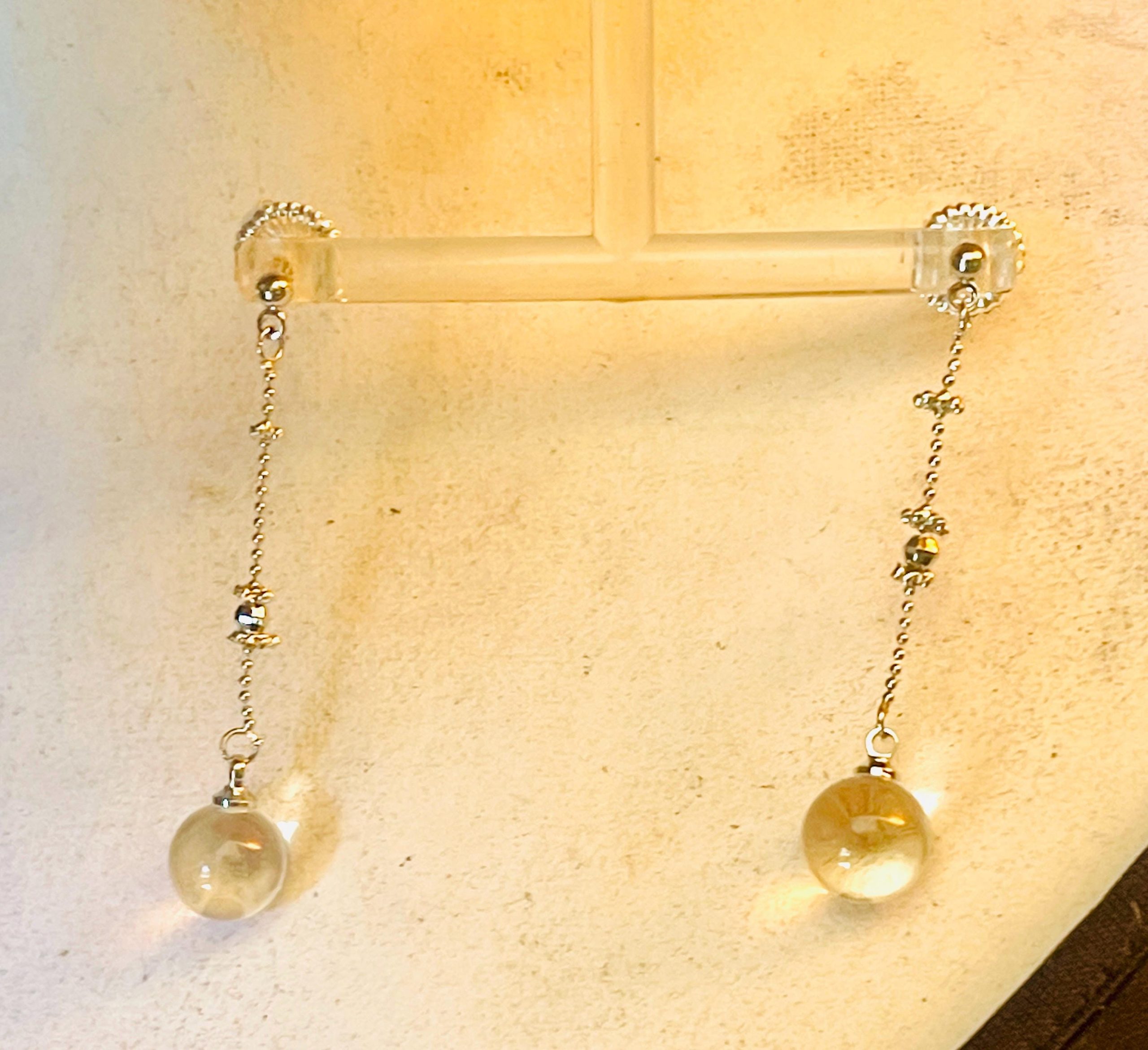 Victorian Pool of Light Earrings: Small Sterling Silver Quartz 12mm Sphere Drop Earrings - Image 9