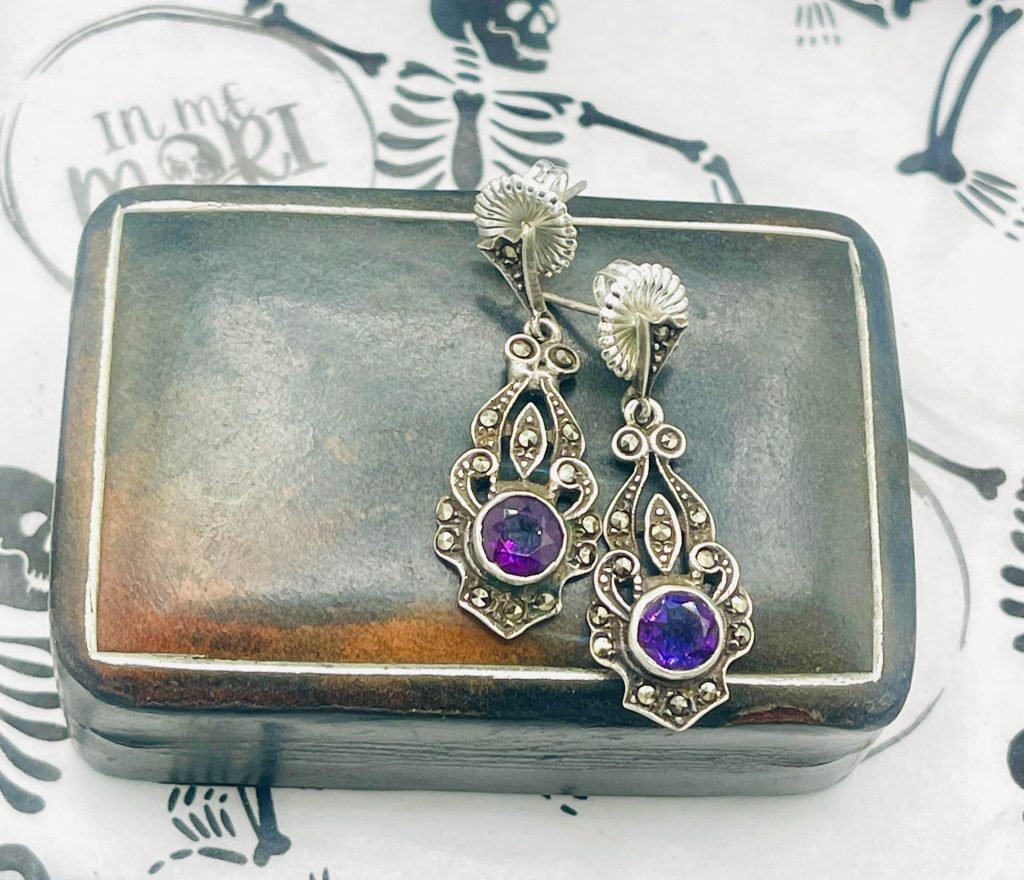 Vintage Sterling Silver Amethyst Drop Earrings
