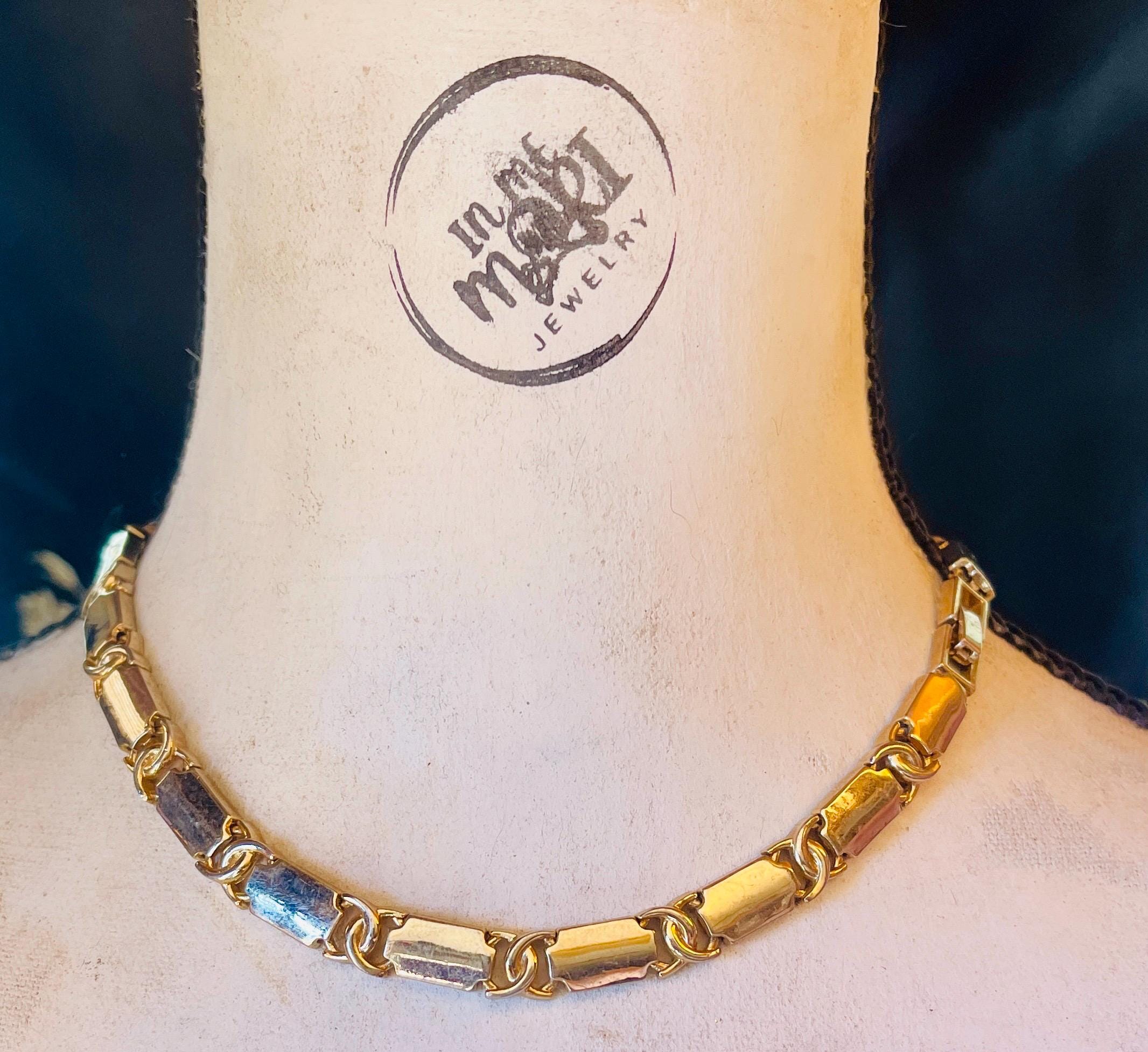 Vintage Sterling Silver & 18K Gold Link Necklace – Collar Choker, Elegant Jewelry - Image 6