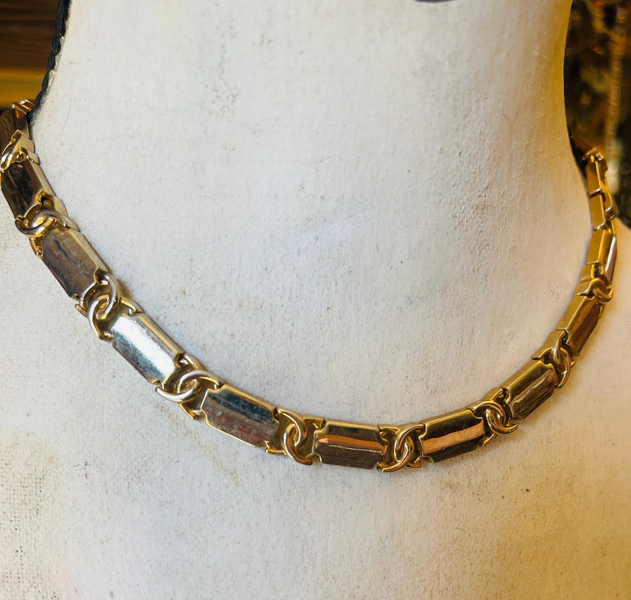 Vintage Sterling Silver & 18K Gold Link Necklace – Collar Choker, Elegant Jewelry - Image 8