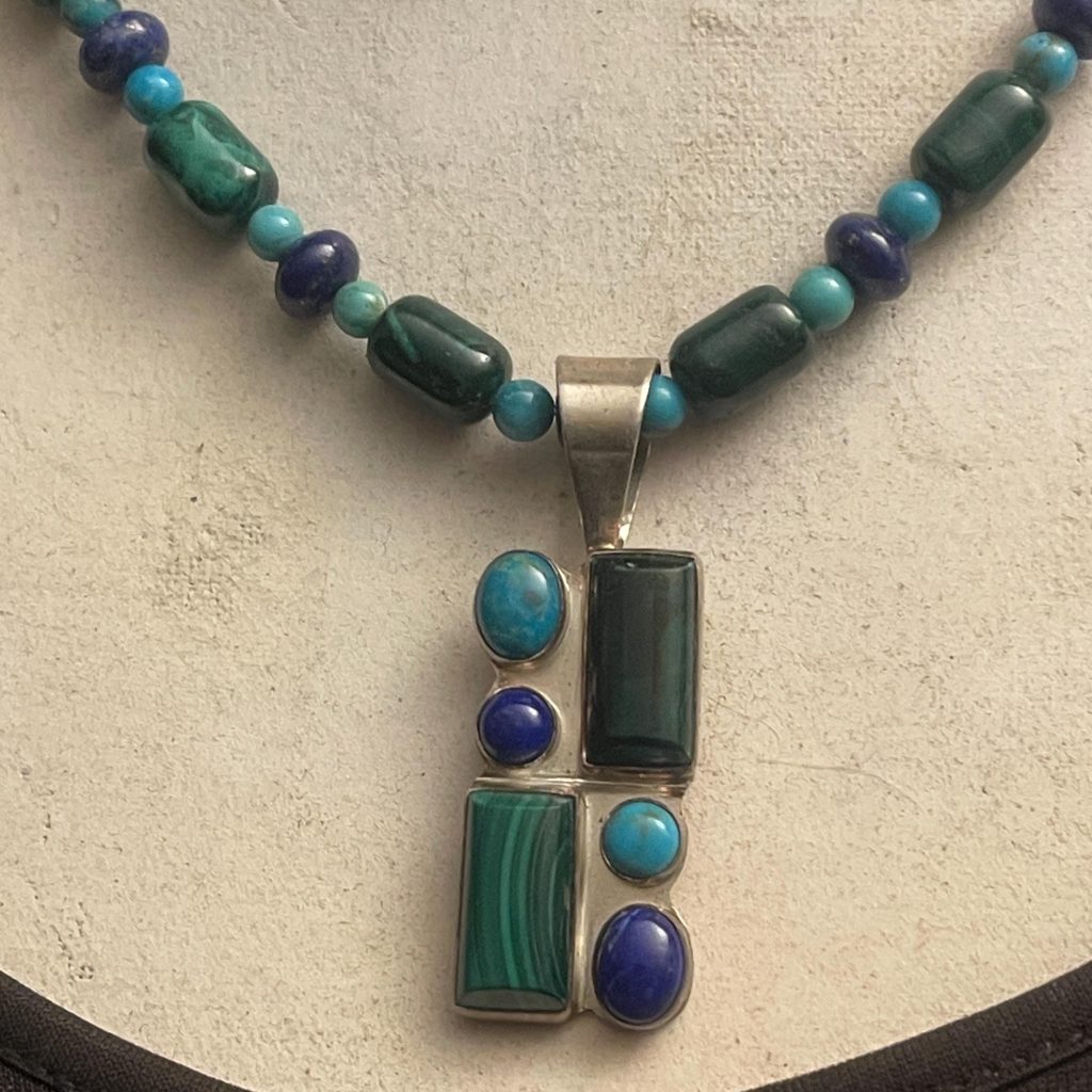 Gemstone Sterling Silver Necklace: Lapis Lazuli, malachite, Turquoise, Sterling Silver necklace