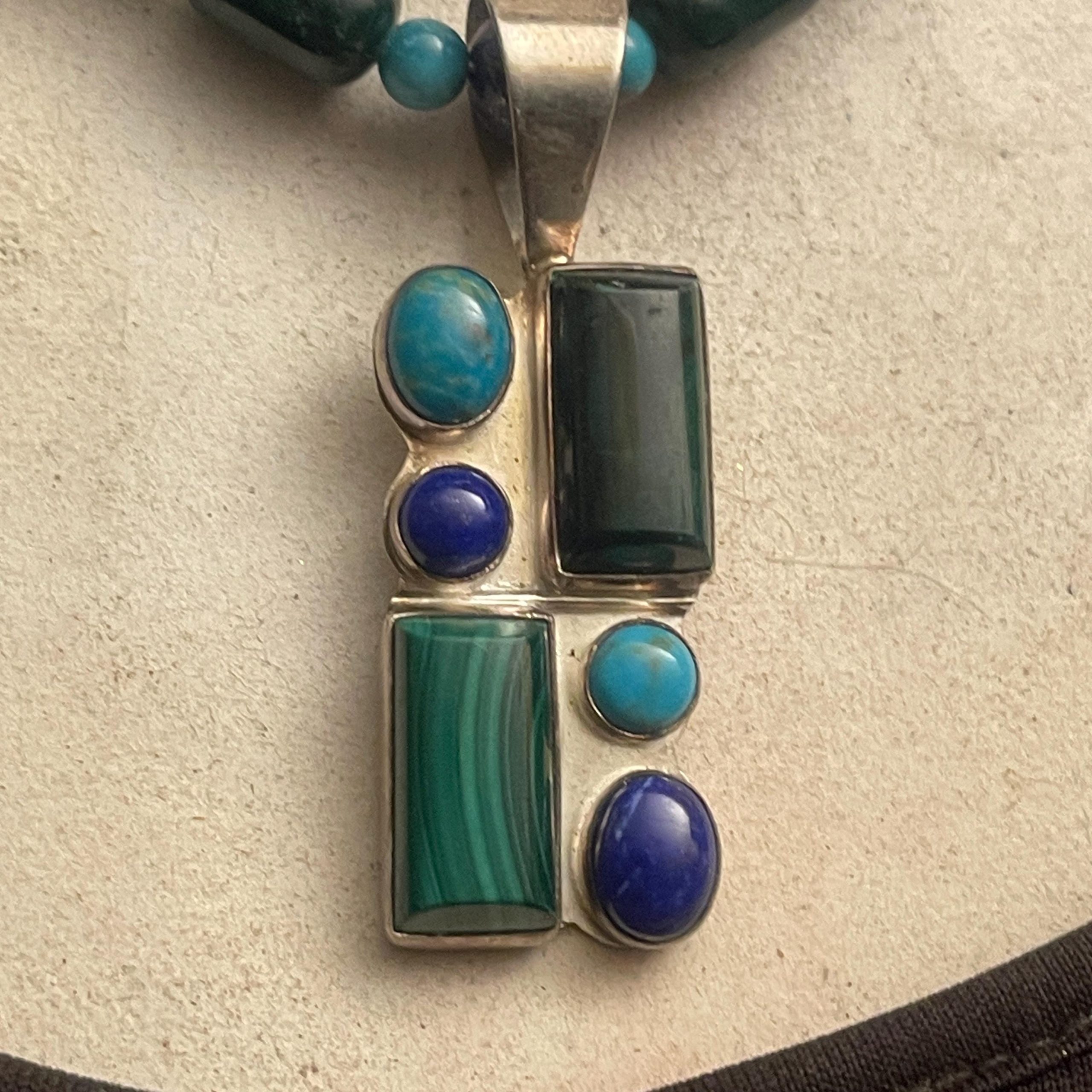 Gemstone Sterling Silver Necklace: Lapis Lazuli, malachite, Turquoise, Sterling Silver necklace - Image 4