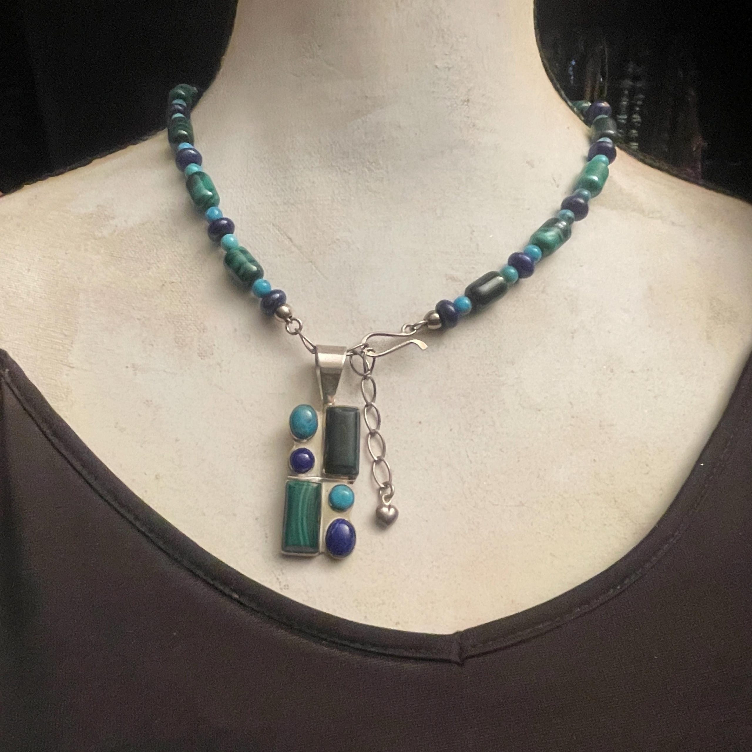 Gemstone Sterling Silver Necklace: Lapis Lazuli, malachite, Turquoise, Sterling Silver necklace - Image 5