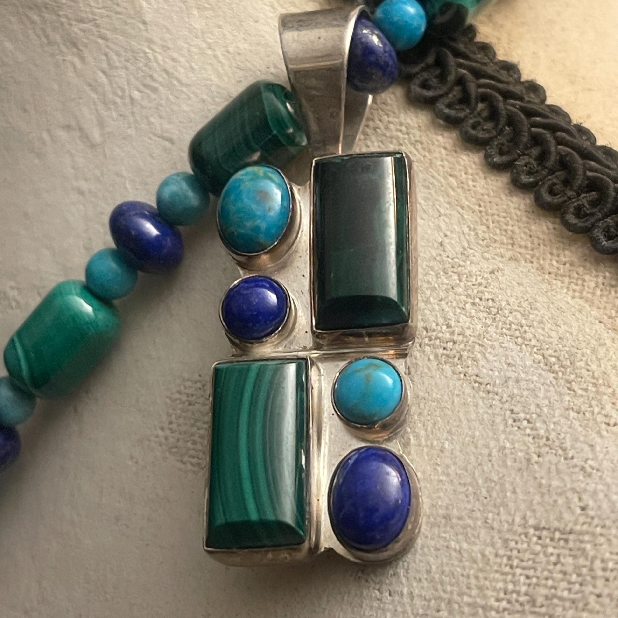 Gemstone Sterling Silver Necklace: Lapis Lazuli, malachite, Turquoise, Sterling Silver necklace - Image 3