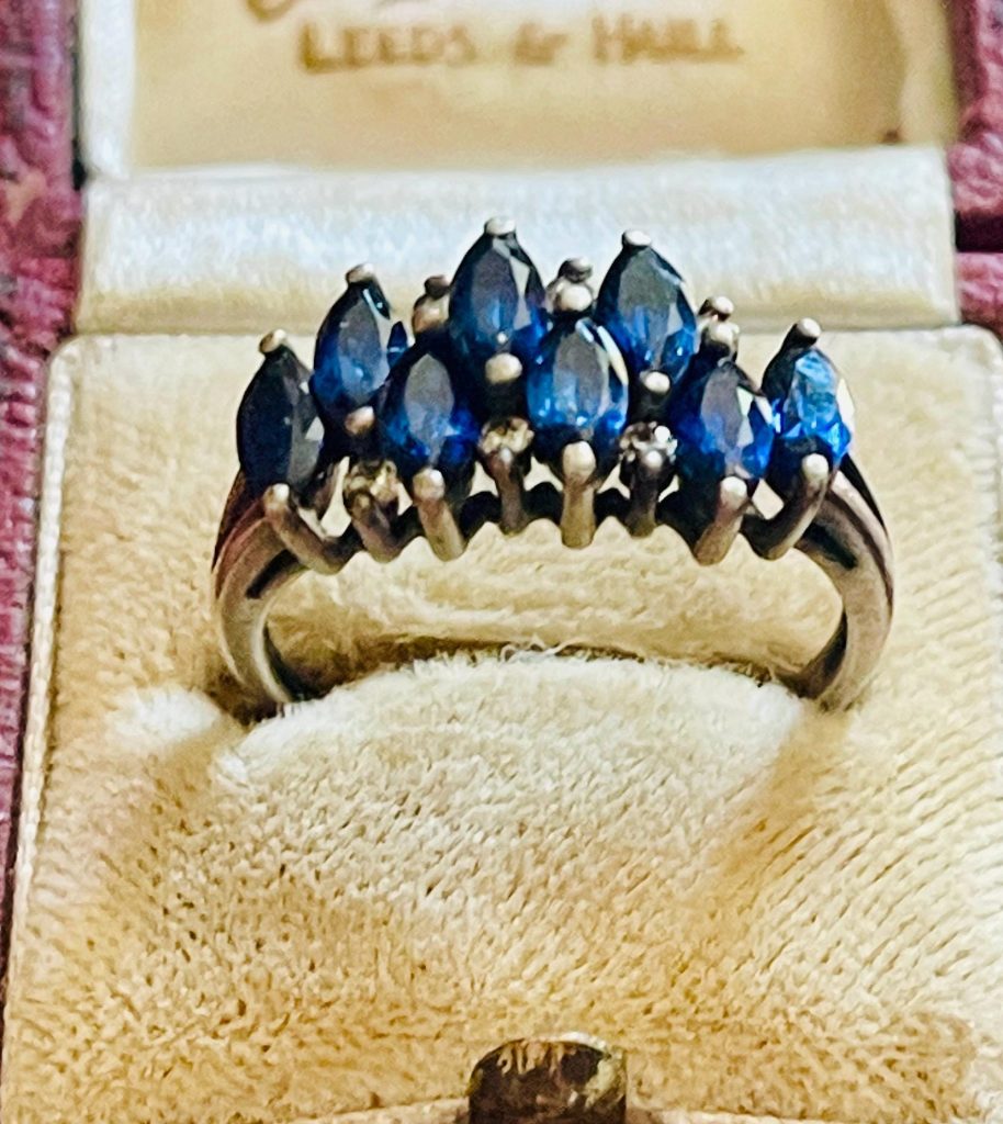 Vintage blue sapphire and diamond Ring- Sterling silver size 9 ring for her
