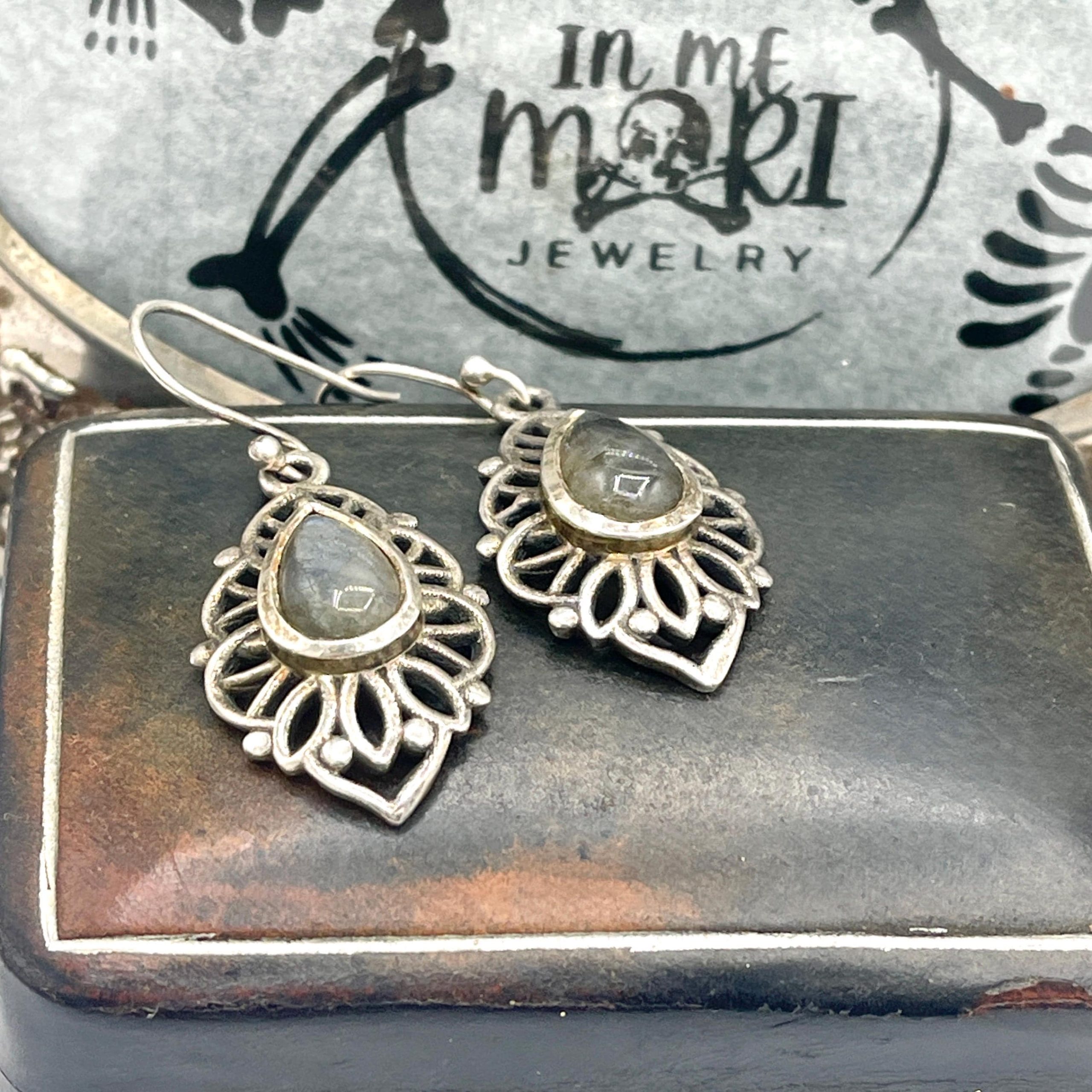 Vintage Blue labradorite sterling silver drop earrings - Image 5