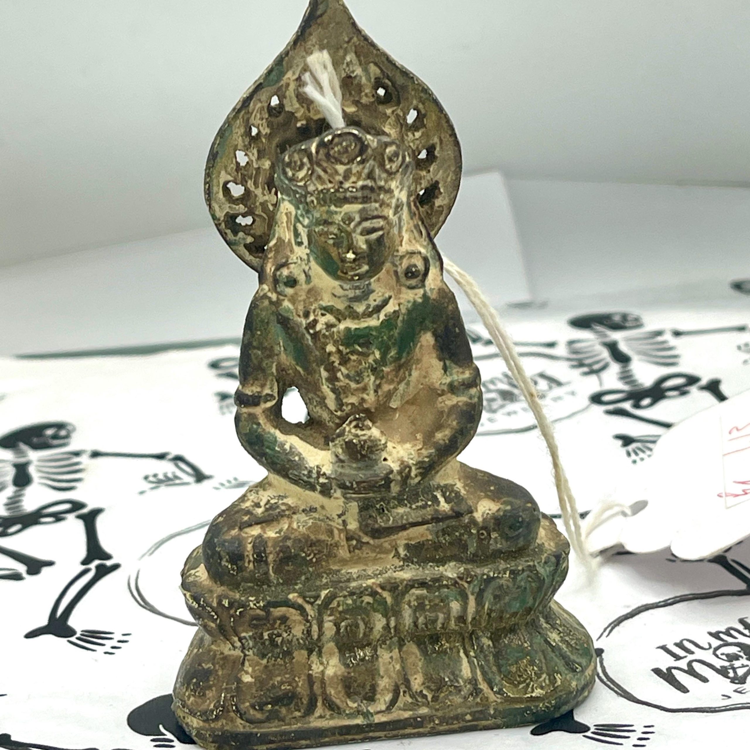 Antique rare bronze Amitayus real gold gilt Amitayus - Image 6