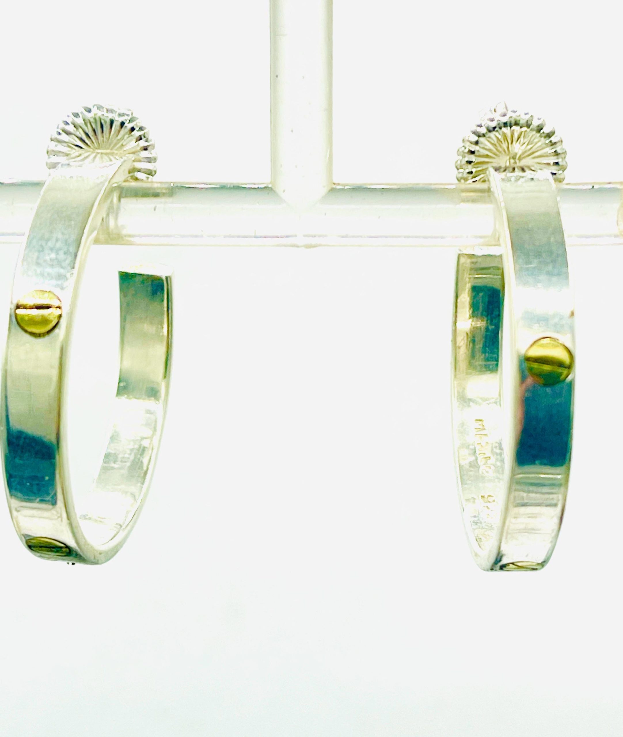 Solid Sterling Silver 18k gold Hoop Earrings: .925 Italy Silver, 3cm - Image 4
