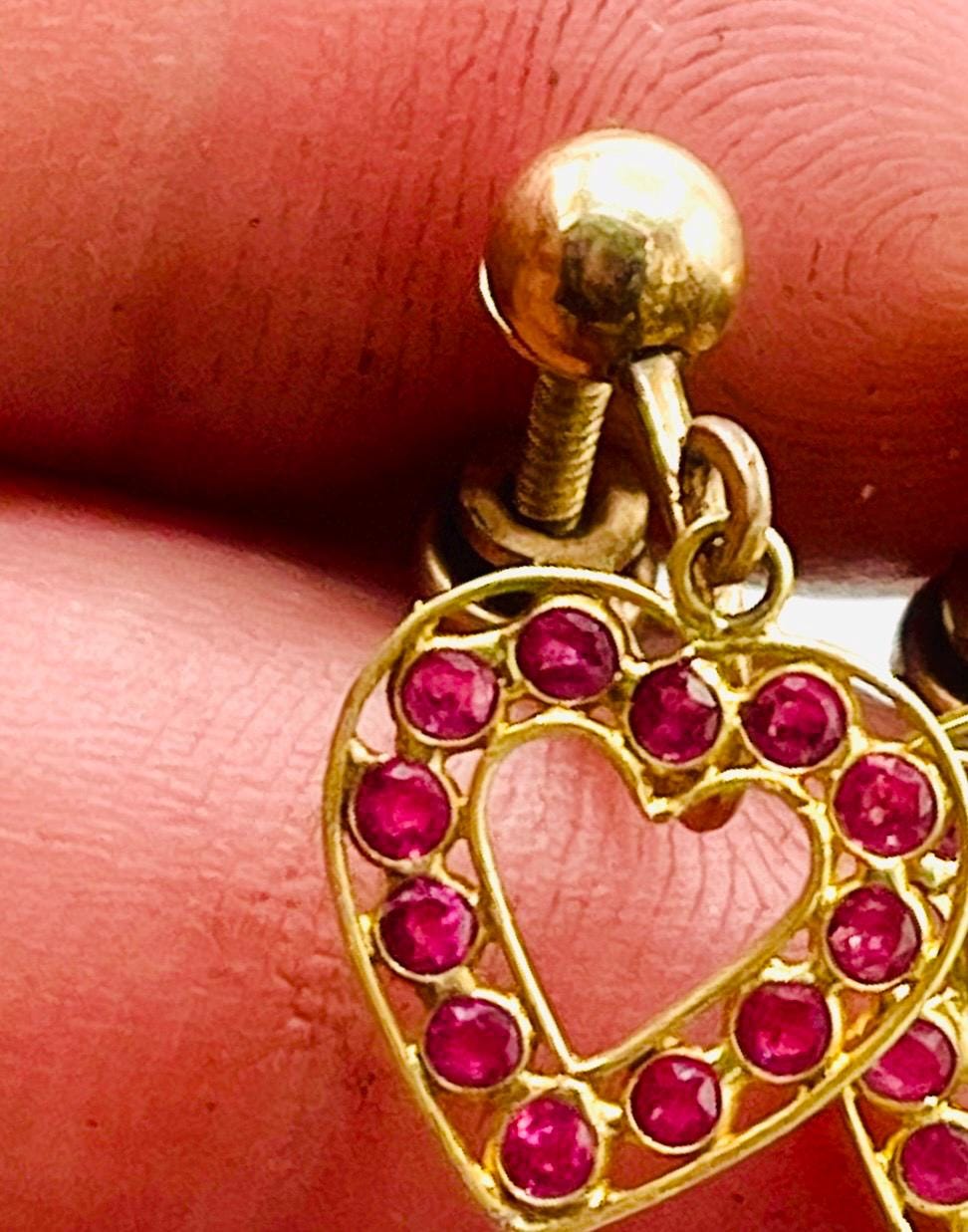Ruby 14kt Yellow Gold heart Drop Earrings: Mothers Day Earrings for her - Image 2