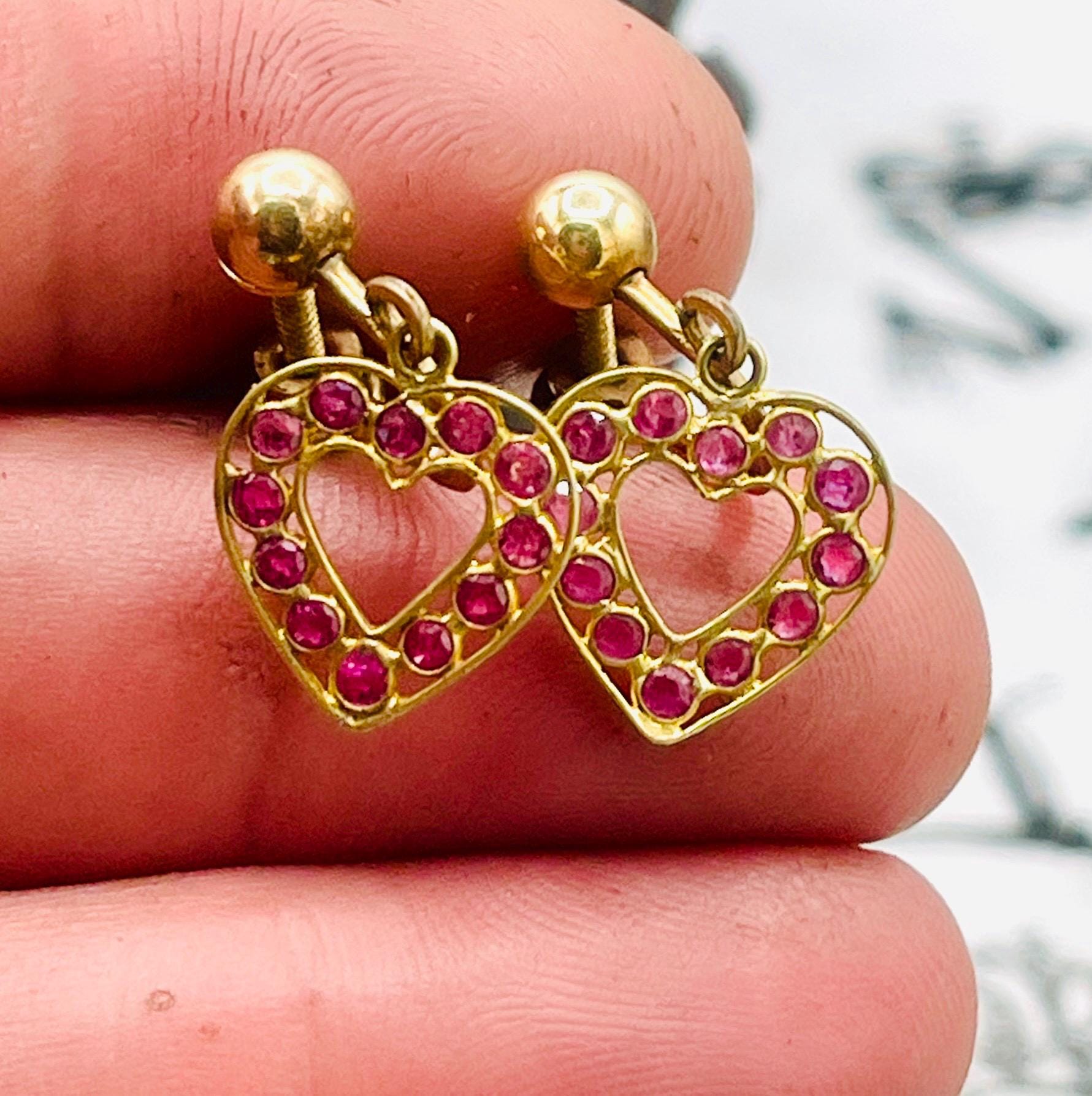 Ruby 14kt Yellow Gold heart Drop Earrings: Mothers Day Earrings for her - Image 3
