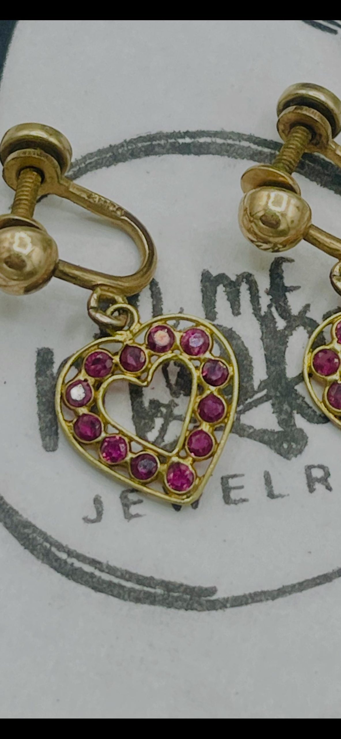 Ruby 14kt Yellow Gold heart Drop Earrings: Mothers Day Earrings for her - Image 7