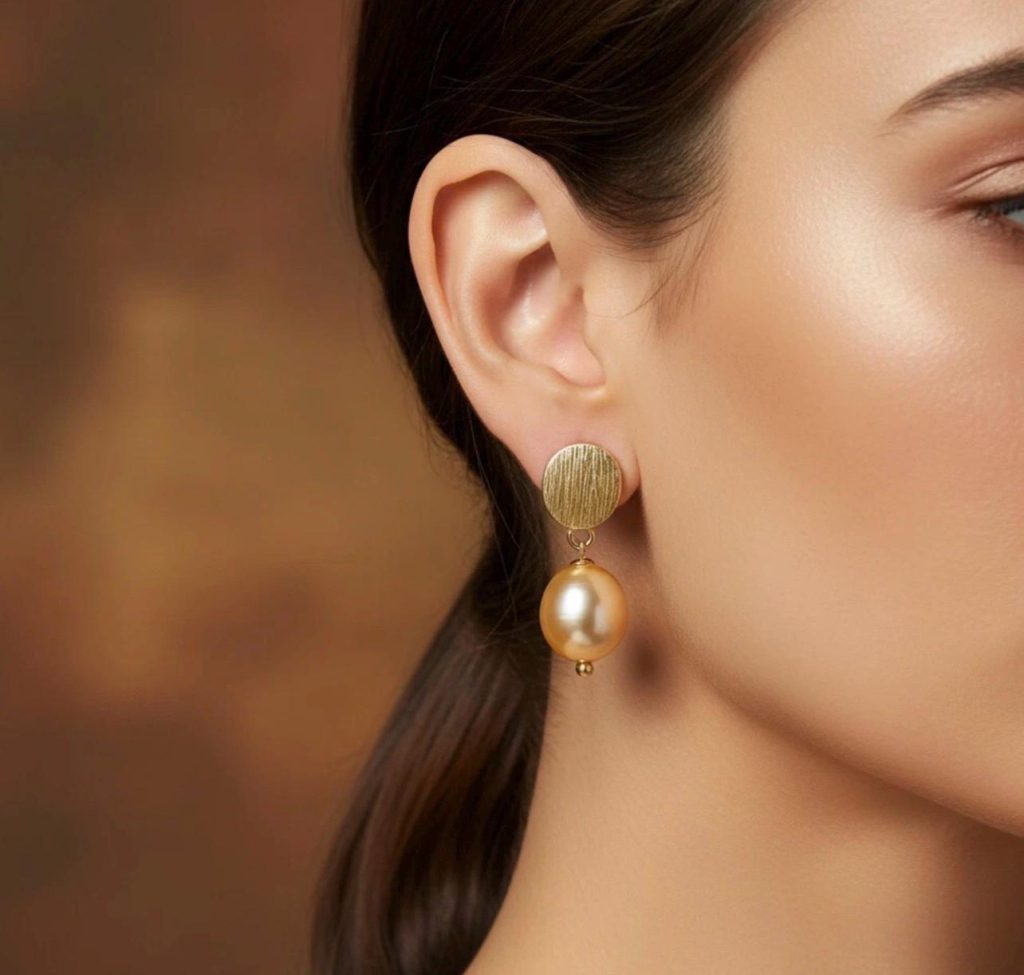 Gold Drop Pearl Earrings: 18k Yellow Gold, Wedding Jewelry