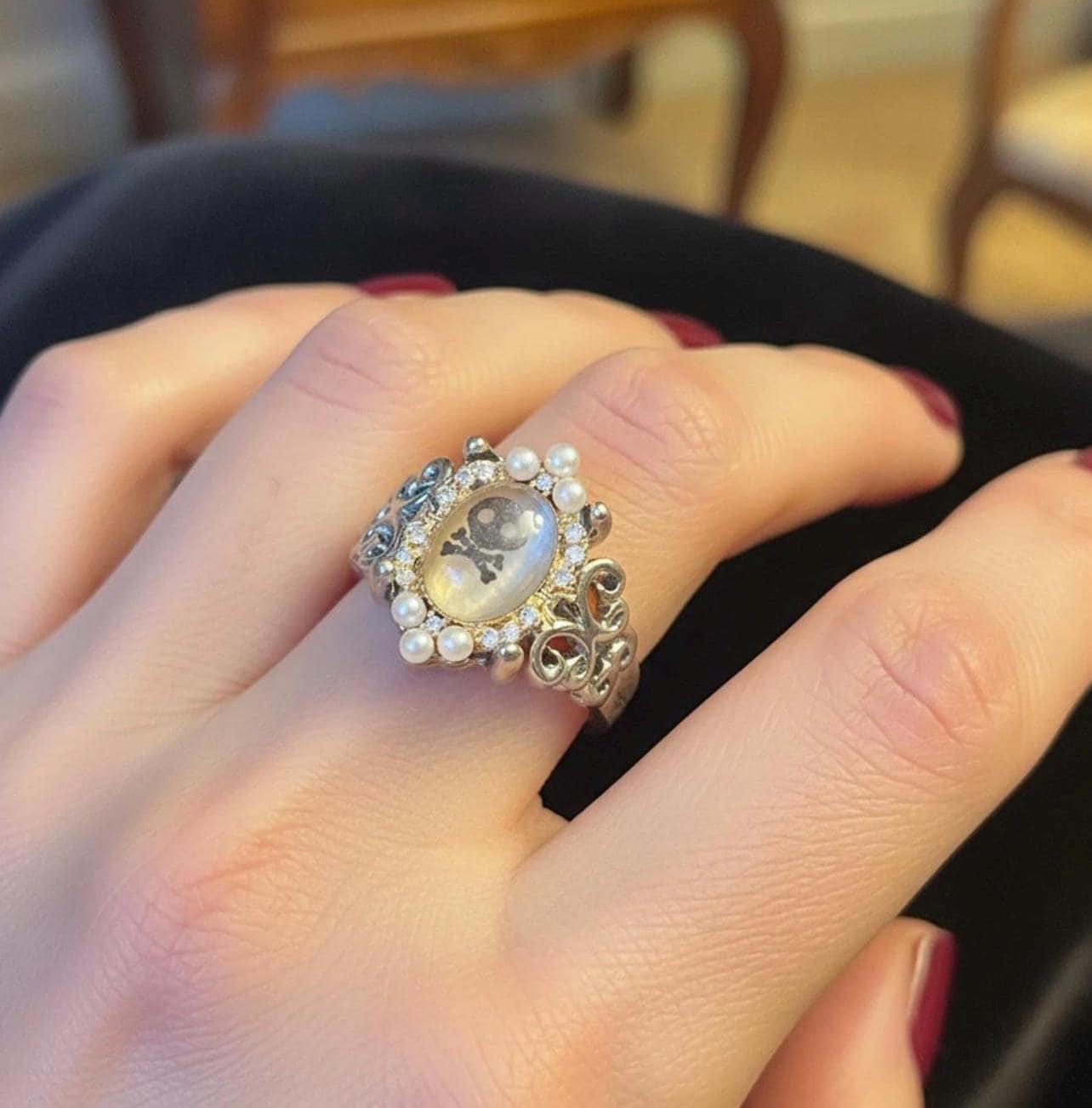 Victorian Memento Mori Skull Ring: Antique Style Silver Mourning Jewelry