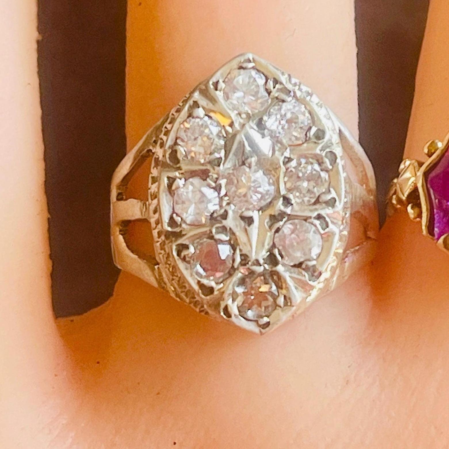 Antique Diamond Ring: Edwardian 18k White Gold, Size 6.5