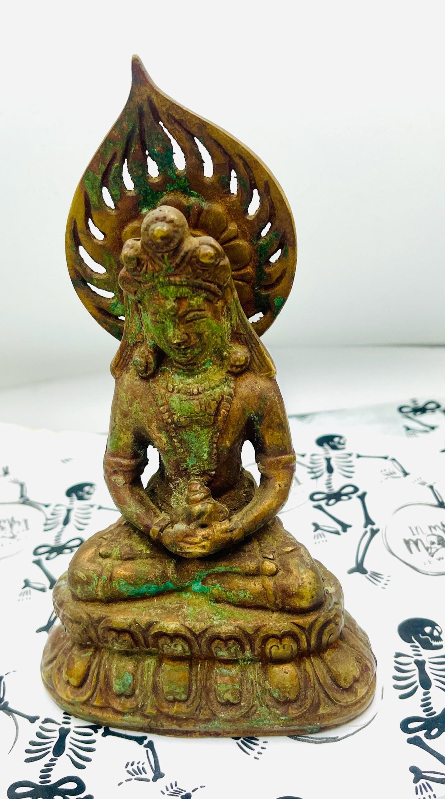 Antique bronze Amitayus seated Buddha gold gilt Amitayus - Image 7