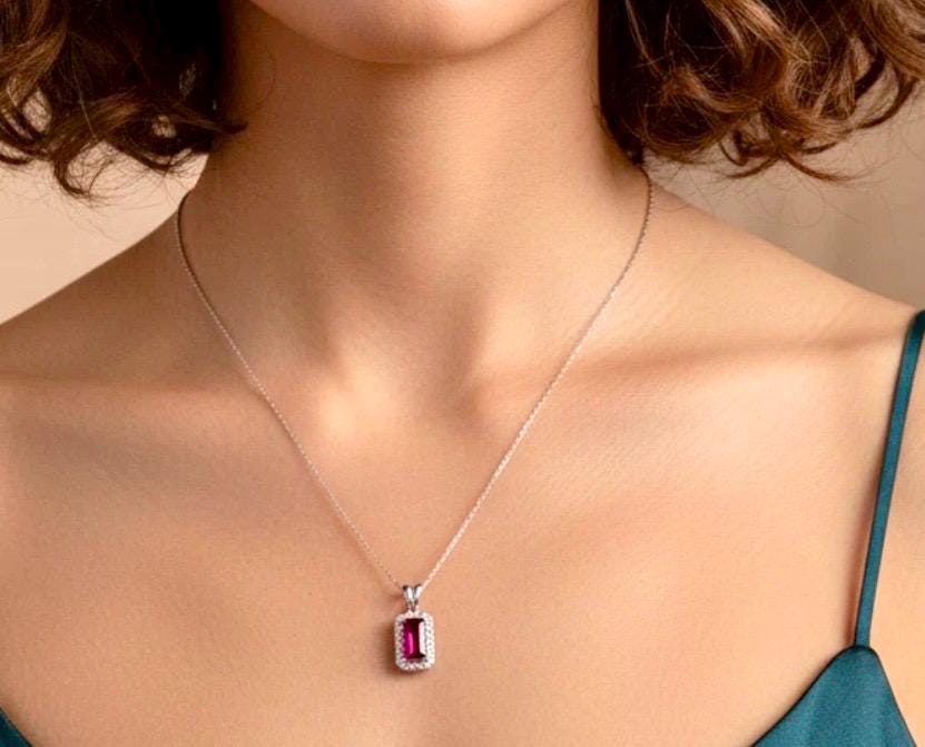 Rubellite & Diamond Platinum Necklace: Vintage Red Tourmaline