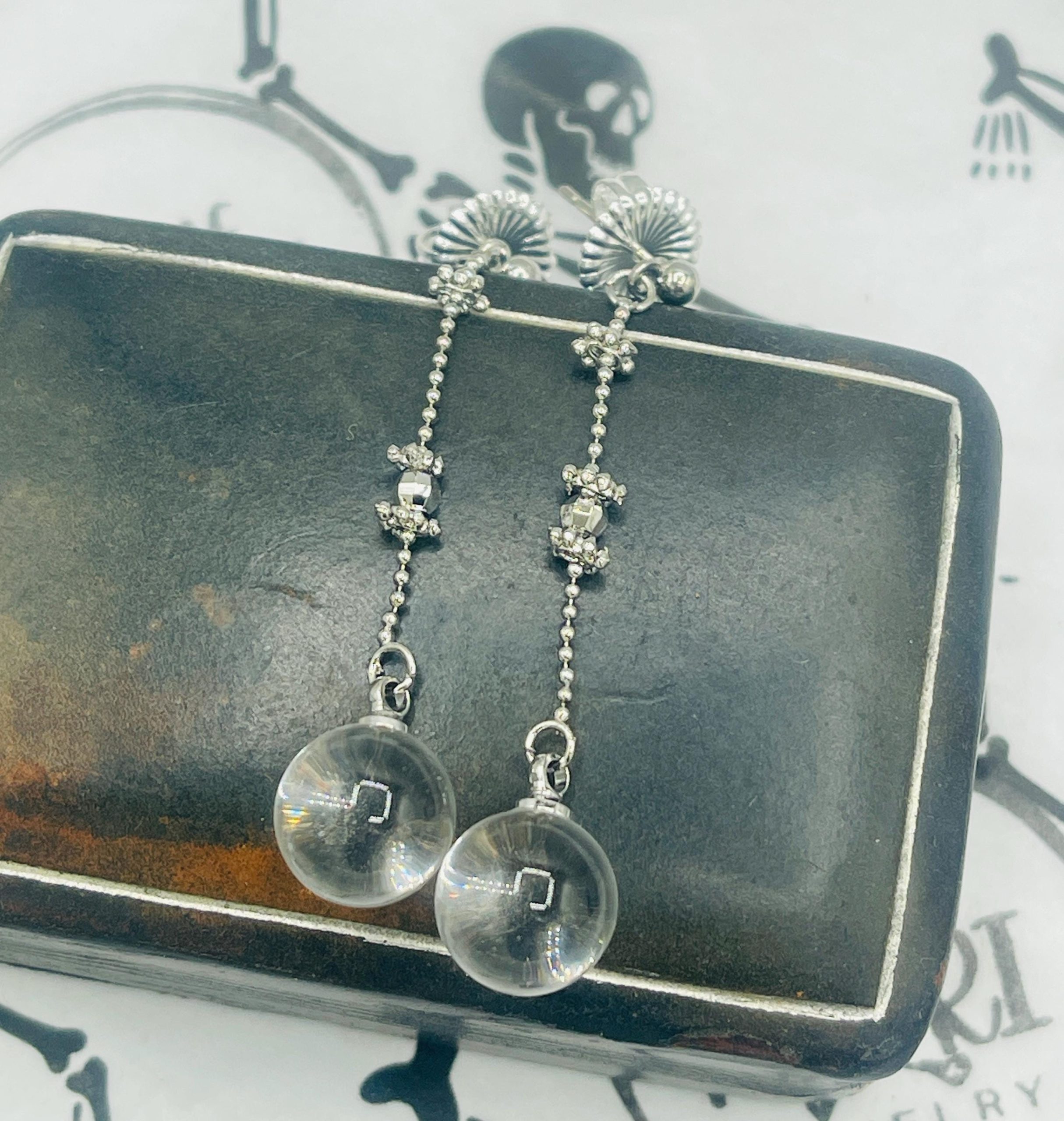 Victorian Pool of Light Earrings: Small Sterling Silver Quartz 12mm Sphere Drop Earrings - Image 4