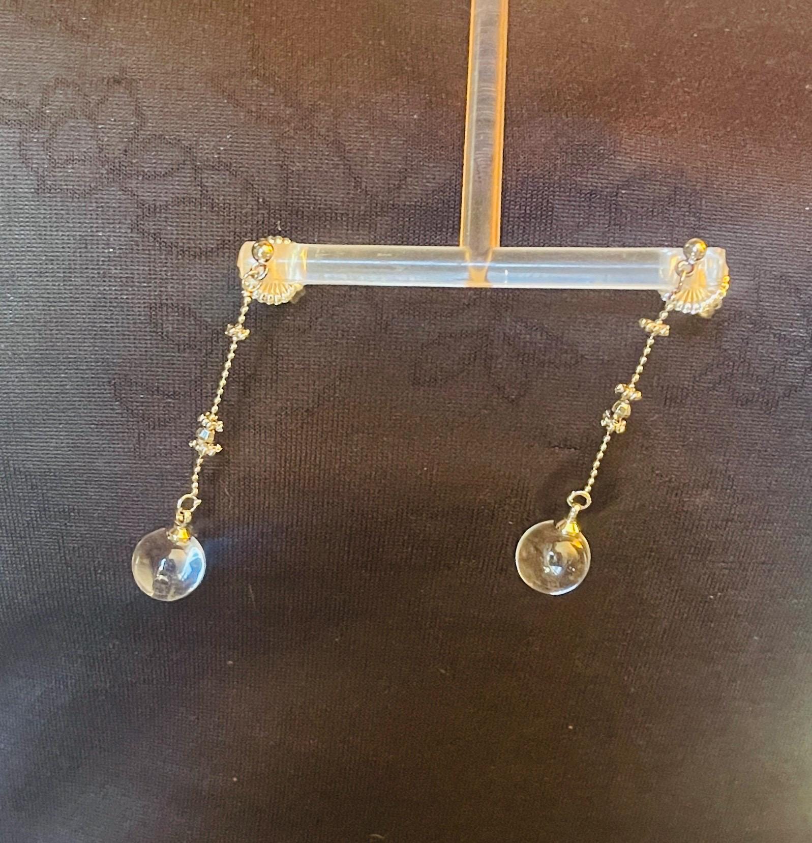 Victorian Pool of Light Earrings: Small Sterling Silver Quartz 12mm Sphere Drop Earrings - Image 6