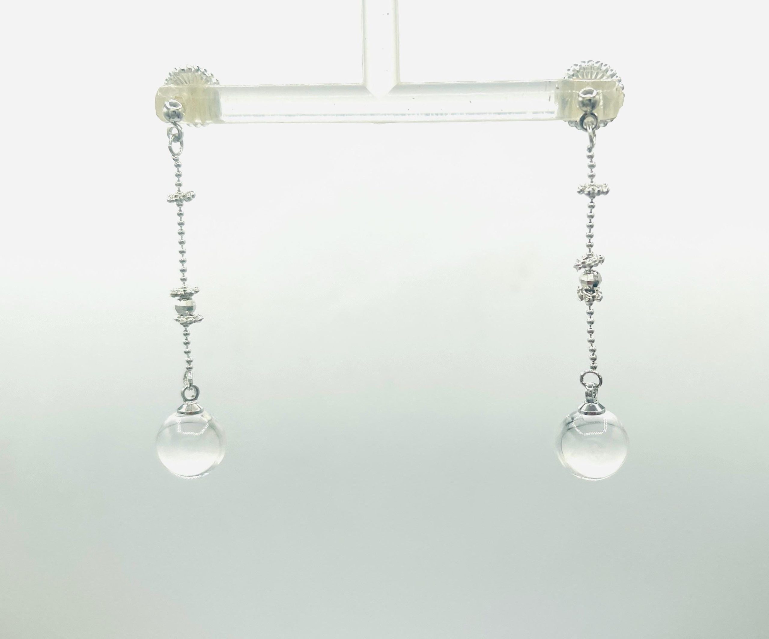 Victorian Pool of Light Earrings: Small Sterling Silver Quartz 12mm Sphere Drop Earrings - Image 7