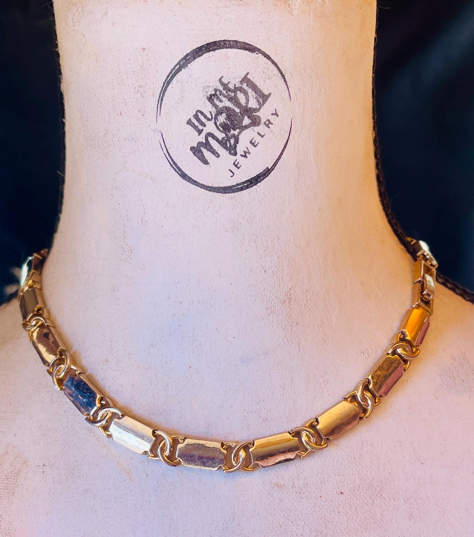 Vintage Sterling Silver & 18K Gold Link Necklace – Collar Choker, Elegant Jewelry - Image 7