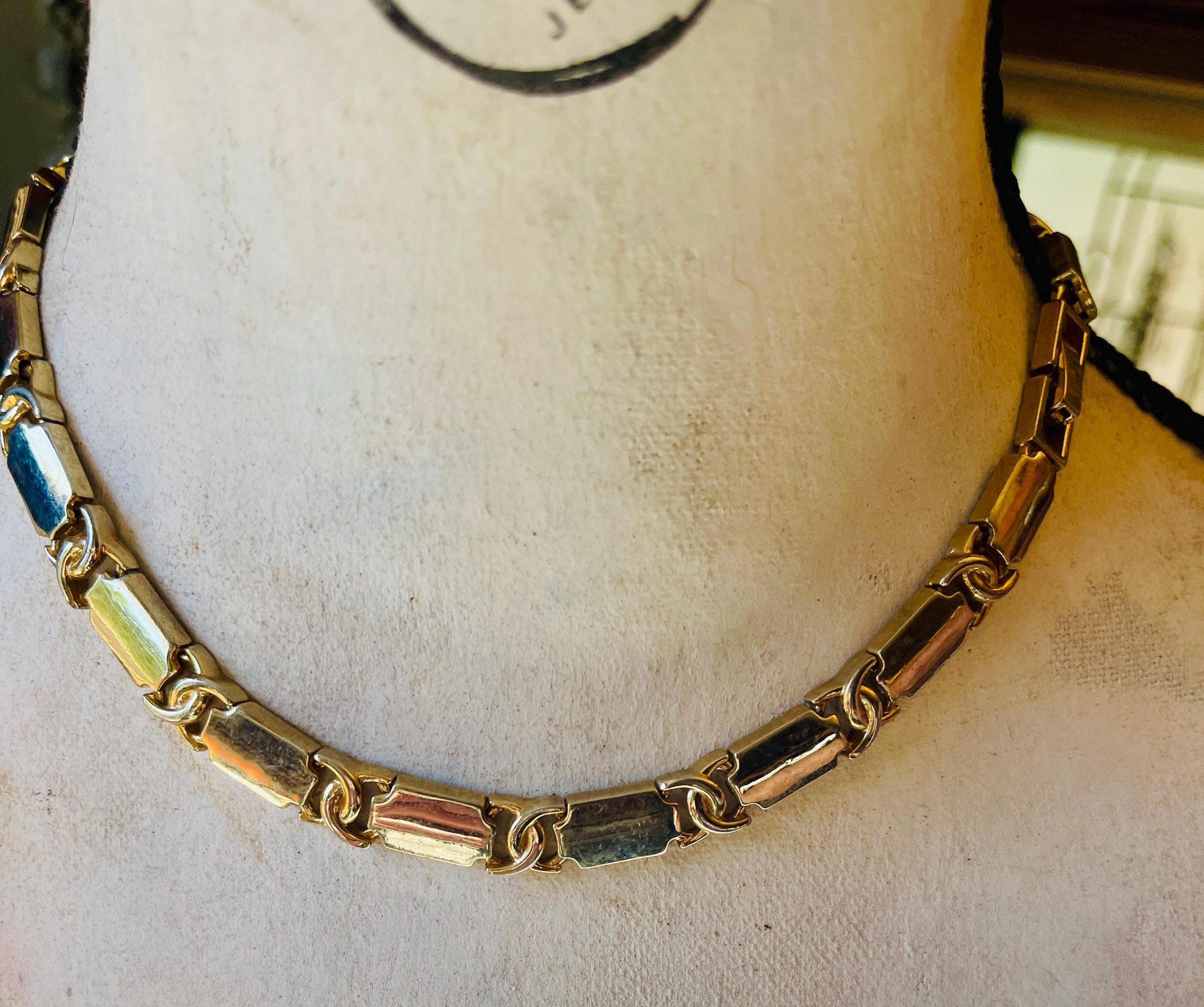 Vintage Sterling Silver & 18K Gold Link Necklace – Collar Choker, Elegant Jewelry - Image 9