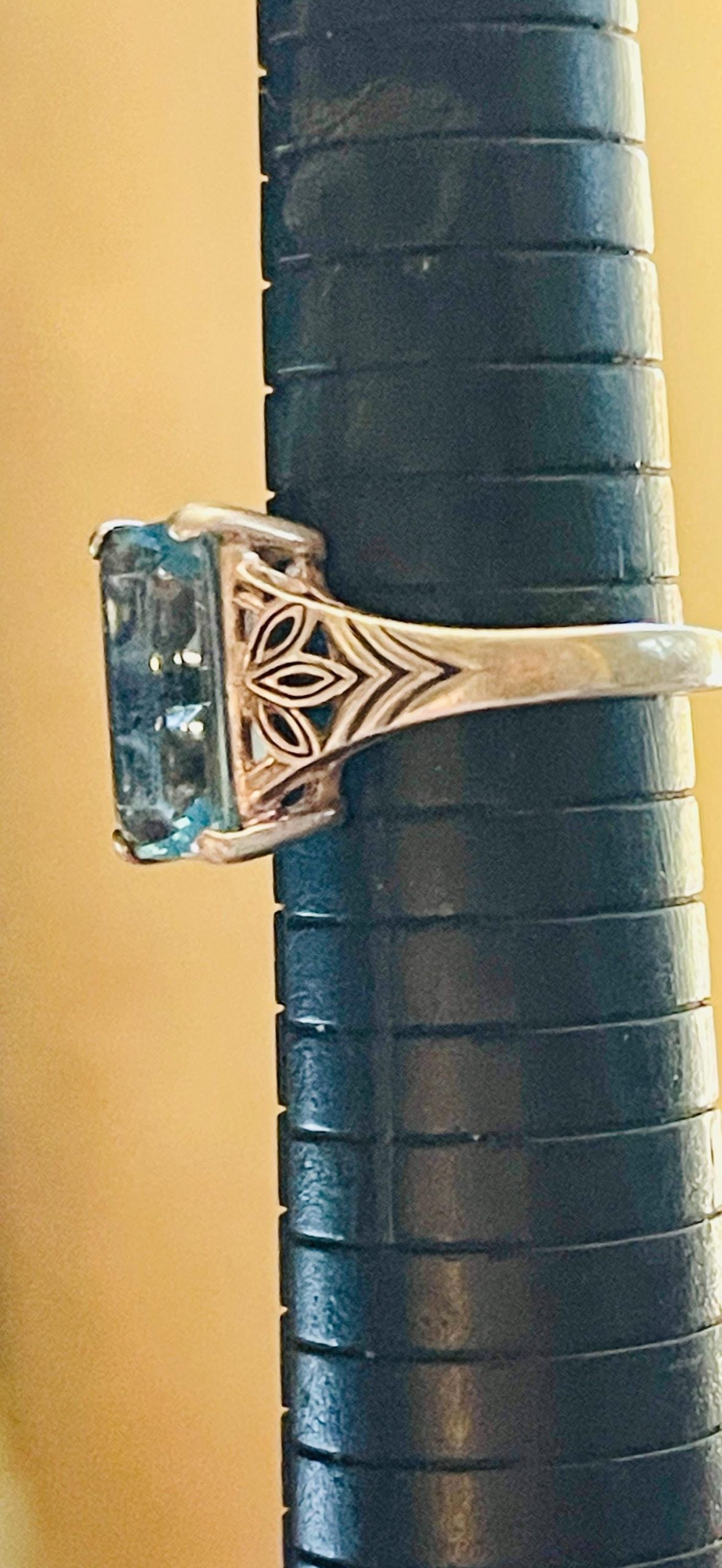 Art Deco Natural Aquamarine Ring: Everyday Platinum silver size 8.5 ring - Image 8
